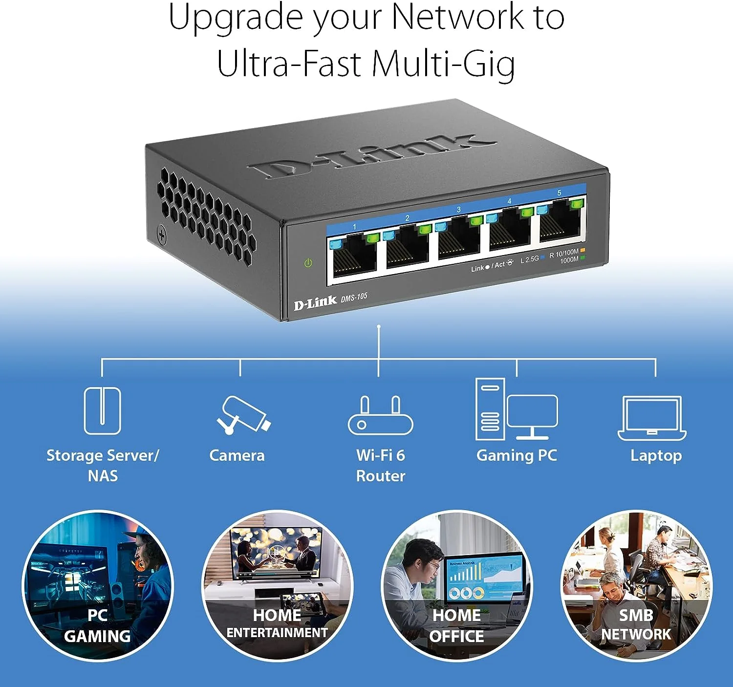 [Certified Refurbished] D-Link 5-Port 2.5Gb Unmanaged Gaming Switch with 5 x 2.5Gb ports- Multi-Gig, Network, Fanless, Plug & Play - (DMS-105/RE) - Image 3