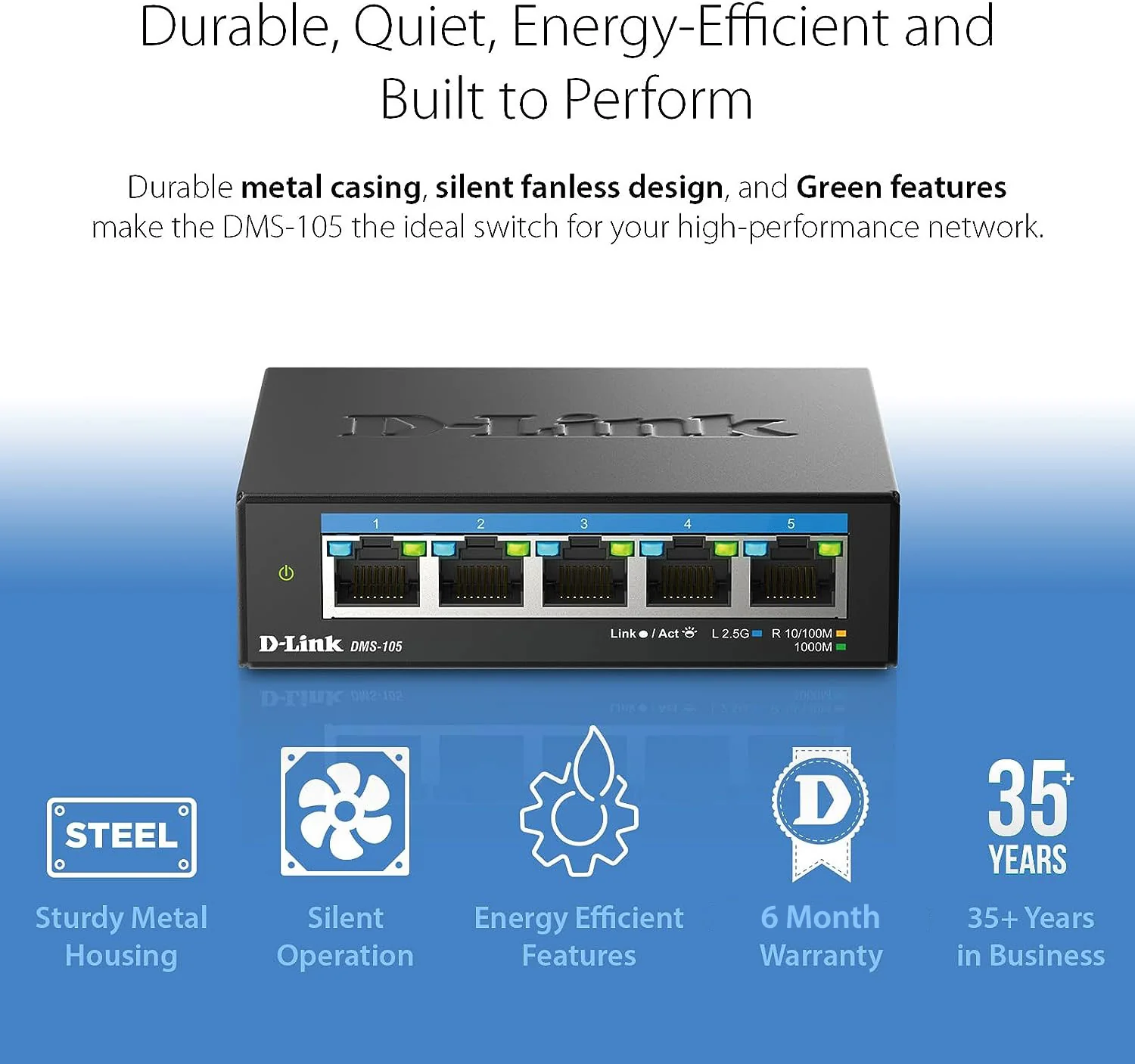 [Certified Refurbished] D-Link 5-Port 2.5Gb Unmanaged Gaming Switch with 5 x 2.5Gb ports- Multi-Gig, Network, Fanless, Plug & Play - (DMS-105/RE) - Image 4