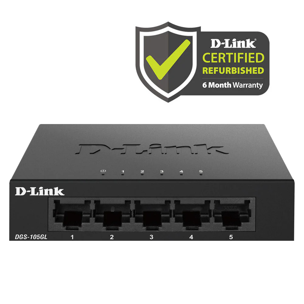 [Certified Refurbished] D-Link 5-Port Gigabit Ethernet Unmanaged Metal Compact Switch - (DGS-105GL/RE)