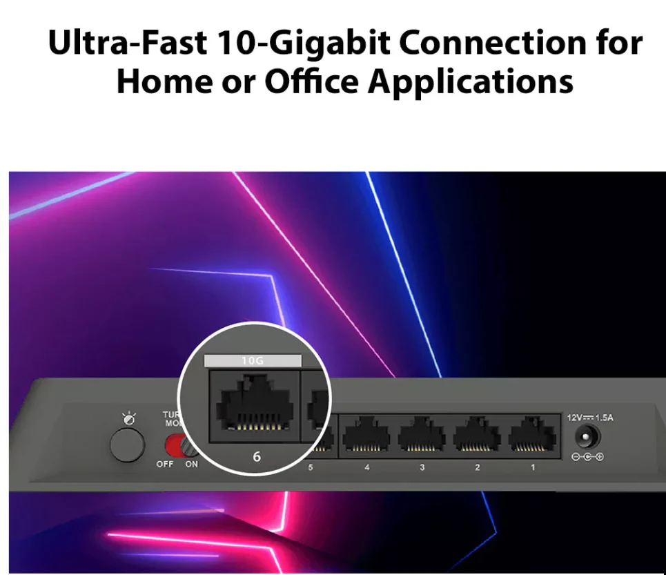 D-Link 6-Port Multi-Gigabit (1x10Gb & 5x2.5Gb) Gaming Switch with PC Gaming Turbo-mode and Color Indicator - (DMS-106XT) - Image 4