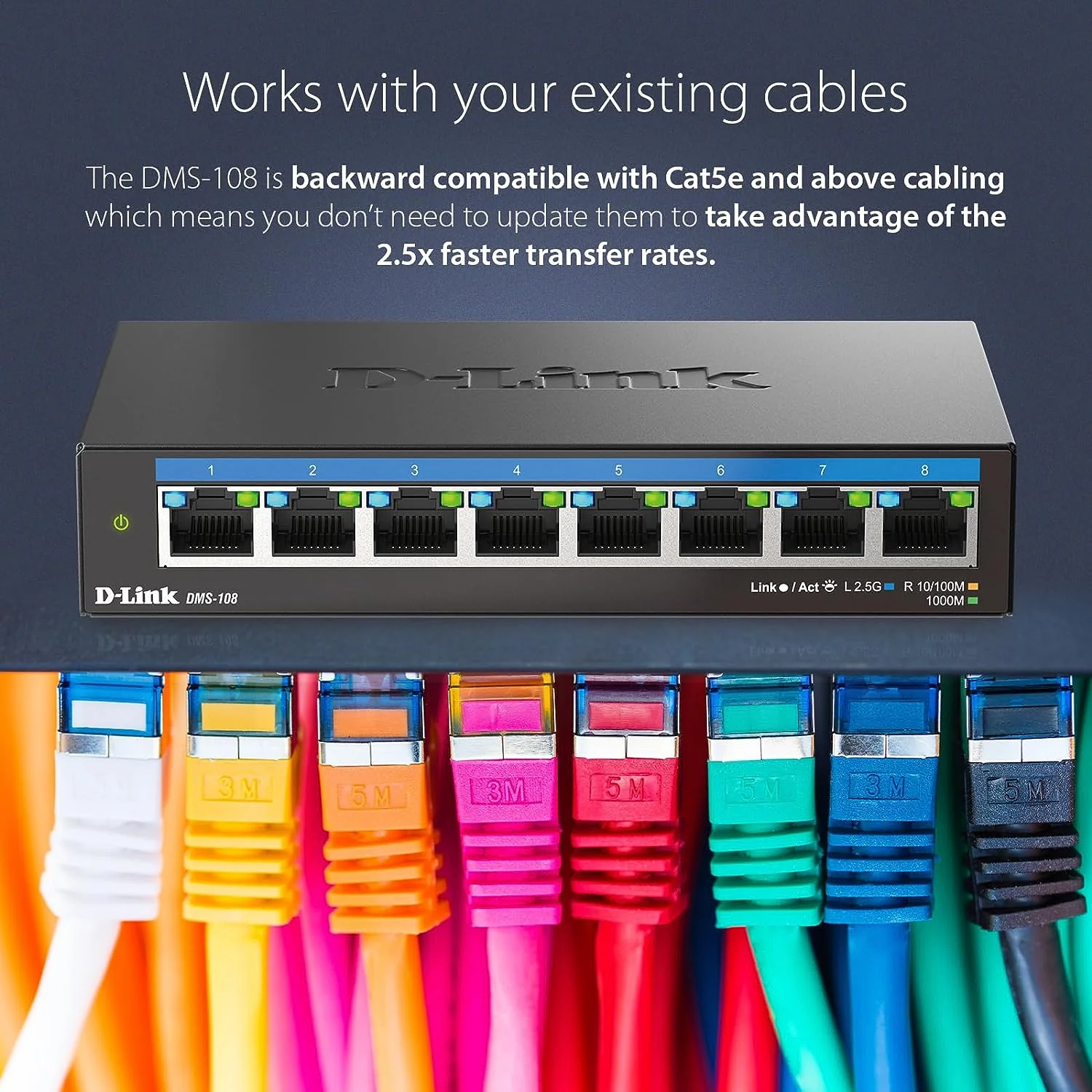D-Link 8-Port 2.5Gb Unmanaged Gaming Switch (DMS-108) with 8 x 2.5G - Multi-Gig, Network, Fanless, Plug & Play, Follows NDAA/TAA, Limited Lifetime Warranty - Image 5