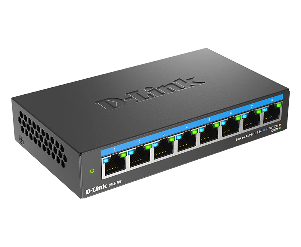 D-Link 8-Port 2.5Gb Unmanaged Gaming Switch (DMS-108) with 8 x 2.5G - Multi-Gig, Network, Fanless, Plug & Play, Follows NDAA/TAA, Limited Lifetime Warranty - Image 7