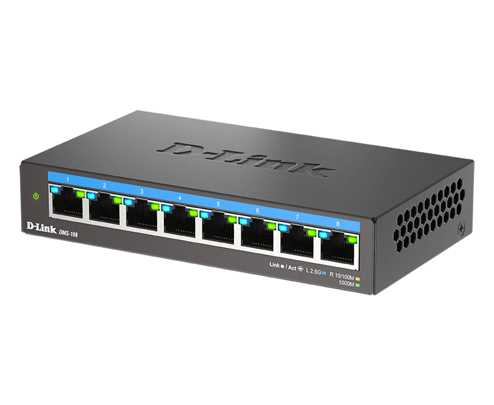 D-Link 8-Port 2.5Gb Unmanaged Gaming Switch (DMS-108) with 8 x 2.5G - Multi-Gig, Network, Fanless, Plug & Play, Follows NDAA/TAA, Limited Lifetime Warranty - Image 8