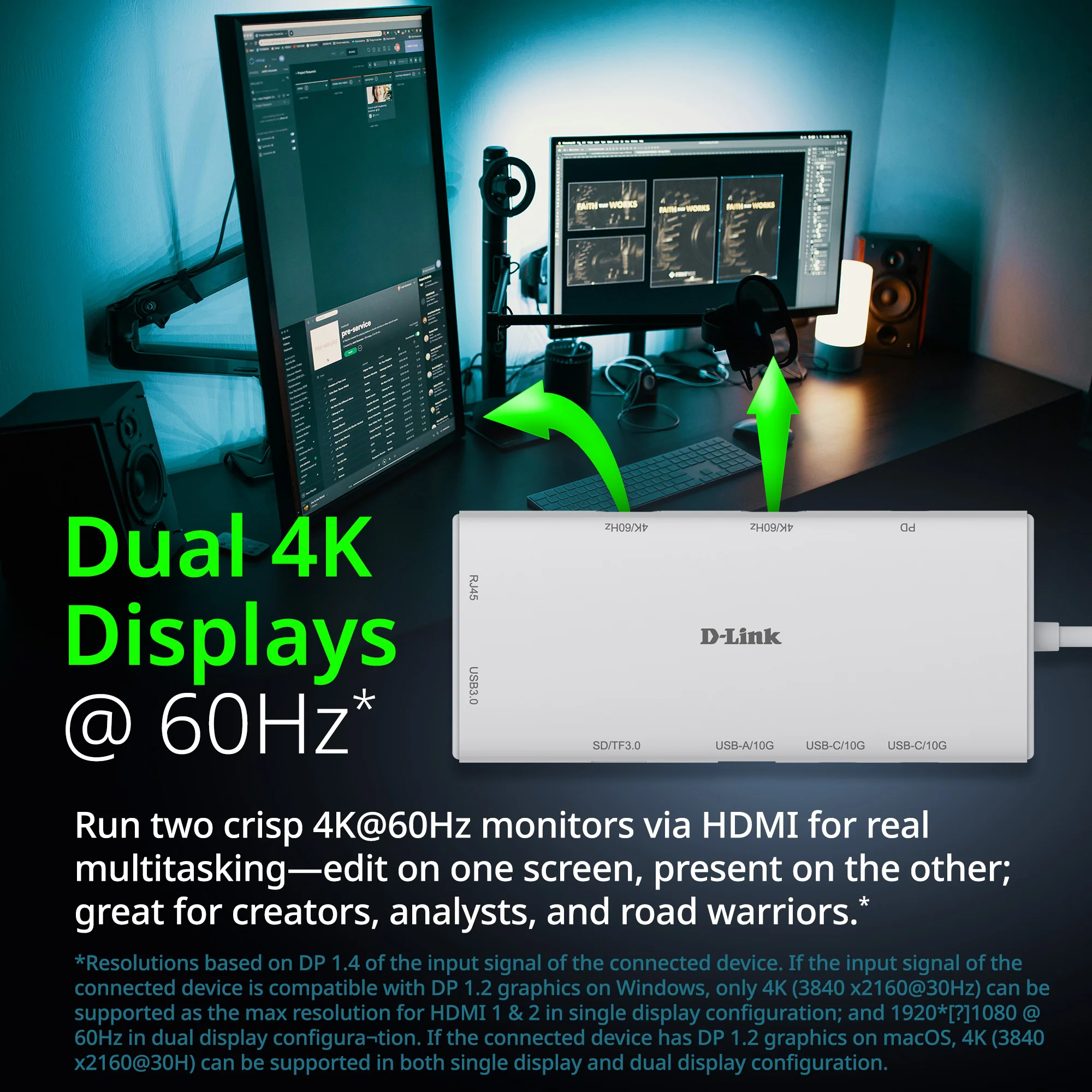 D-Link 10-in-1 USB-C Hub (DUP-A01), Max 100W Power Delivery, Dual 4K HDMI Ports, 2 x USB-C & 2 x USB-A Data Ports, Ethernet and SD Card Slots for Dell Laptop, ThinkPad, and More - Image 3