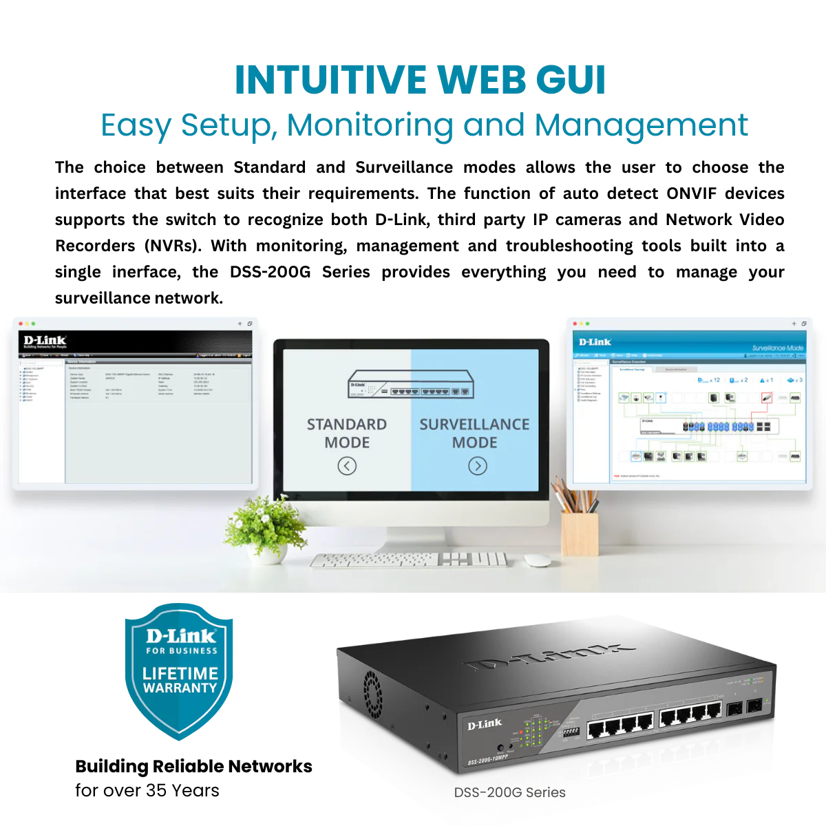 D-Link 10-Port Gigabit PoE+ Smart Managed Switch (130W PoE Budget) with 2 SFP Ports - (DSS-200G-10MP) - Image 5