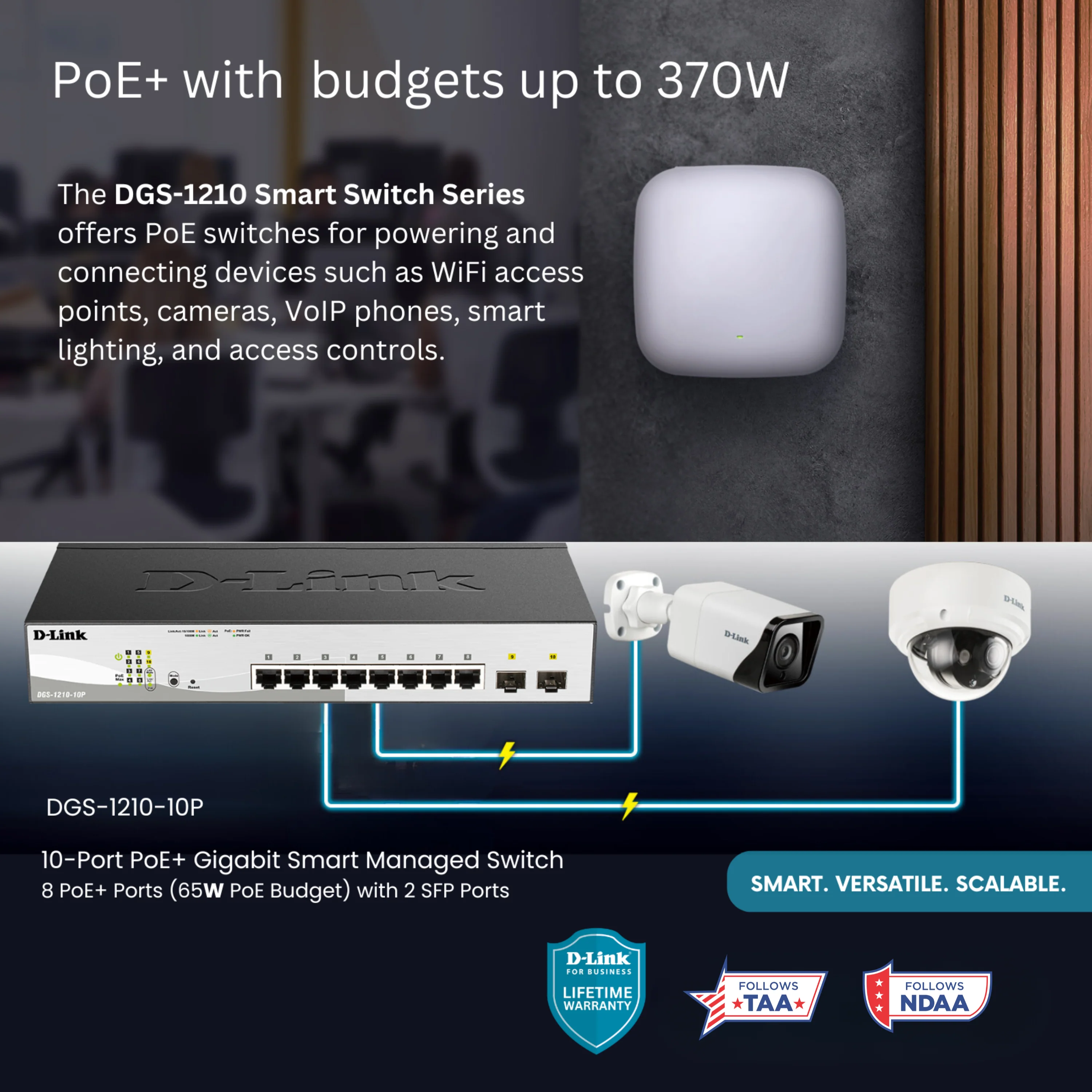 D-Link 10-Port Gigabit Smart Managed PoE+ Switch (DGS-1210-10P),  8 PoE+ Ports (65W) + 2 Optical SFP Ports,  L3 Lite, Follows NDAA/TAA - Image 4