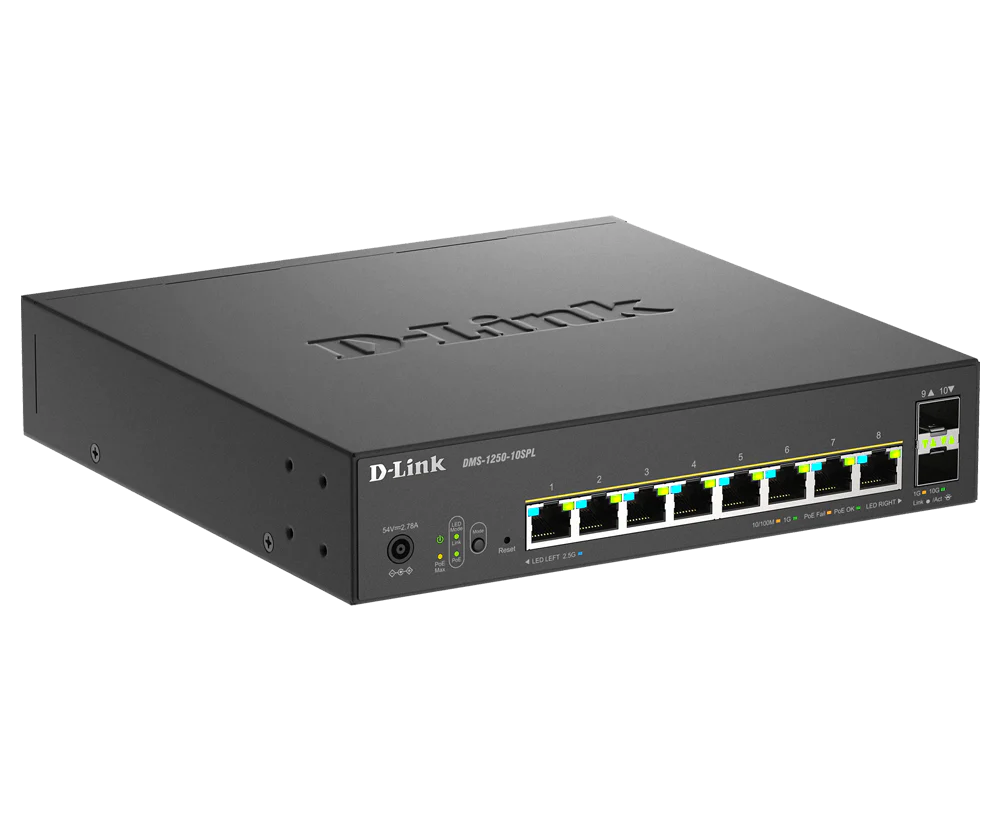 D-Link 10-Port Multi-Gigabit Smart Managed PoE Switch with 2 10G SFP+ (DMS-1250-10SPL) | 8 2.5G PoE Ports - Image 3
