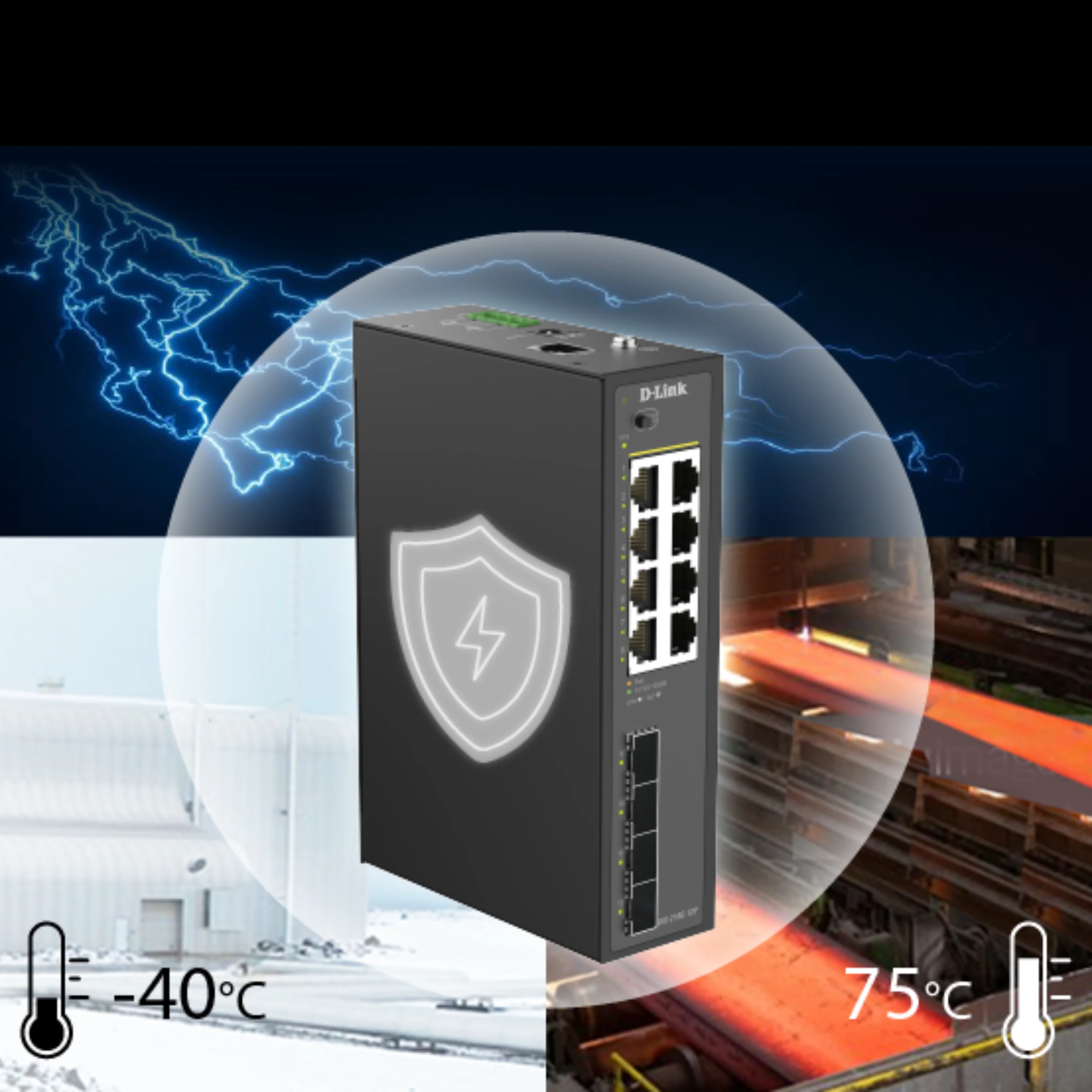D-Link 12-Port Gigabit Smart Managed PoE+ Industrial Ethernet Switch with SFP (DIS-210G-12P), 8 PoE+ Ports + 4 × 1 GbE SFP Uplinks, 240 W PoE Budget, ERPS Ring Support, Dual Power Inputs, 6 kV Surge Protection, DIN-Rail, Follows NDAA/TAA - Image 5