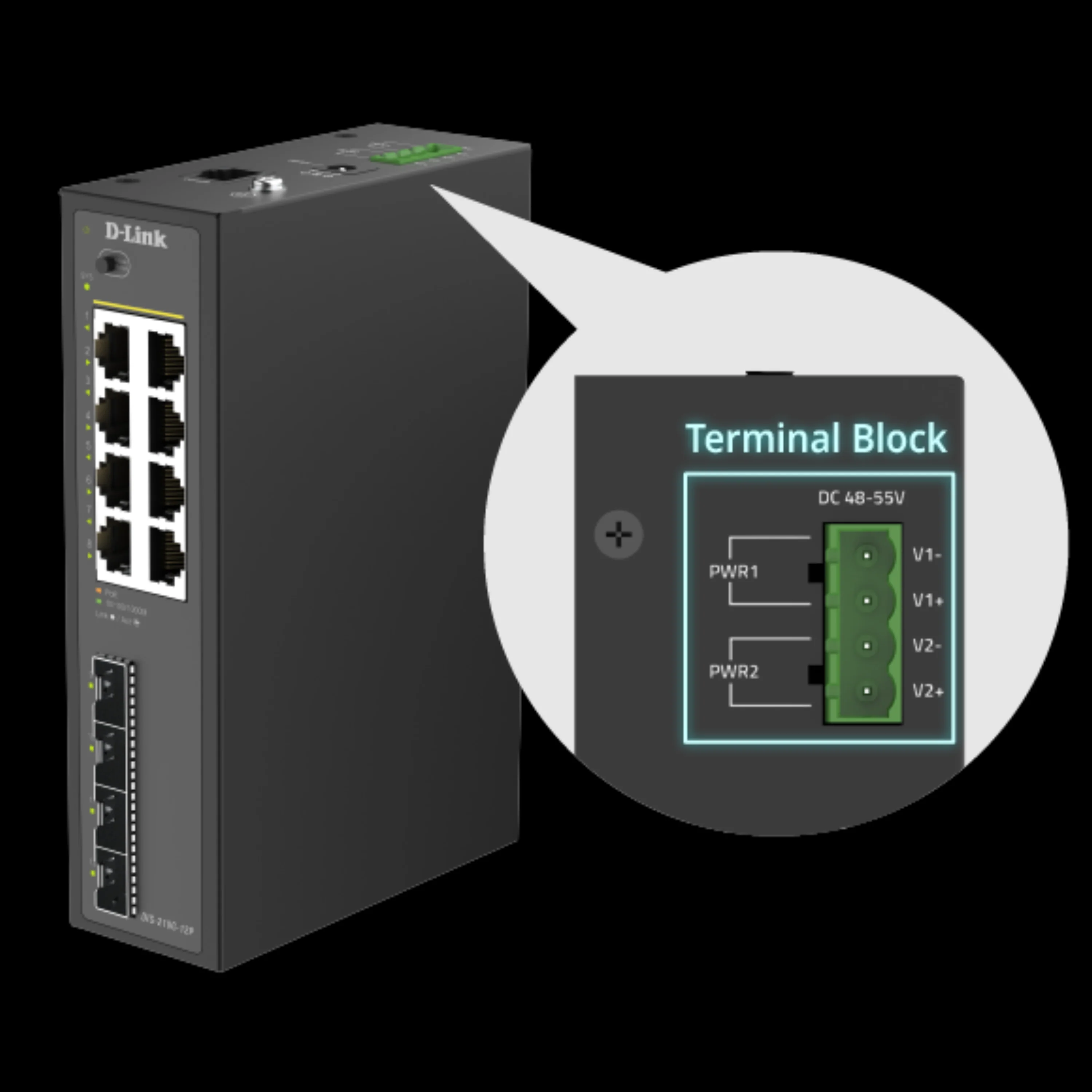 D-Link 12-Port Gigabit Smart Managed PoE+ Industrial Ethernet Switch with SFP (DIS-210G-12P), 8 PoE+ Ports + 4 × 1 GbE SFP Uplinks, 240 W PoE Budget, ERPS Ring Support, Dual Power Inputs, 6 kV Surge Protection, DIN-Rail, Follows NDAA/TAA - Image 6