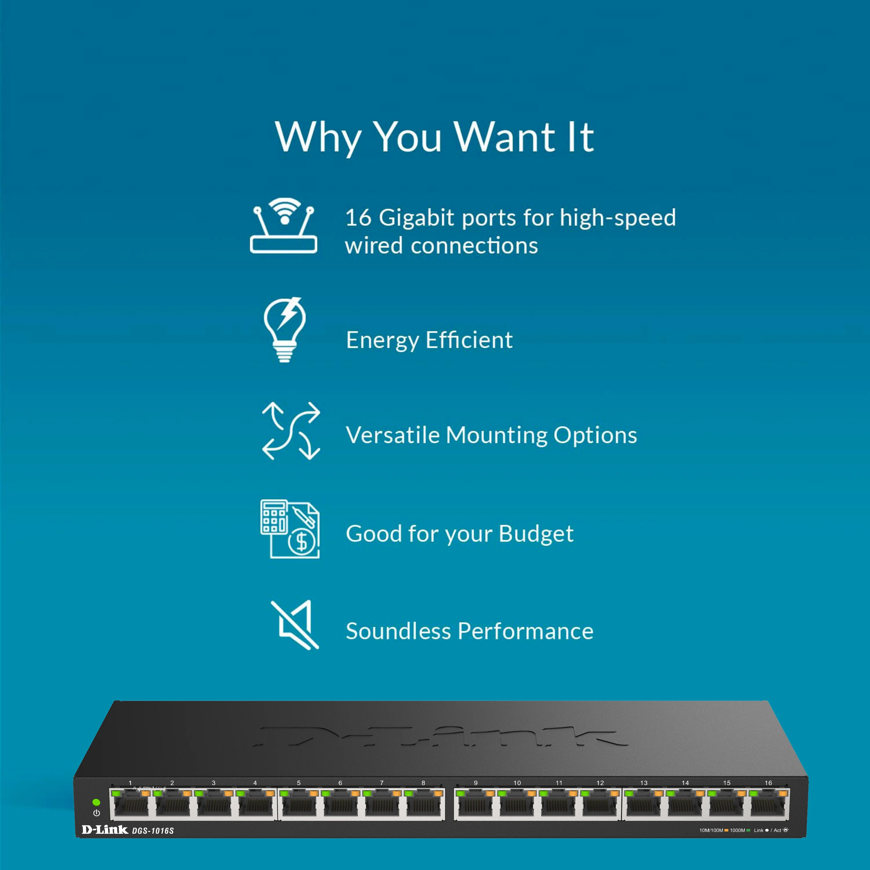 D-Link 16-Port Gigabit Unmanaged/Plug and Play Switch (DGS-1016S) | Fanless| Slim Metal Compact | Desktop - Image 11