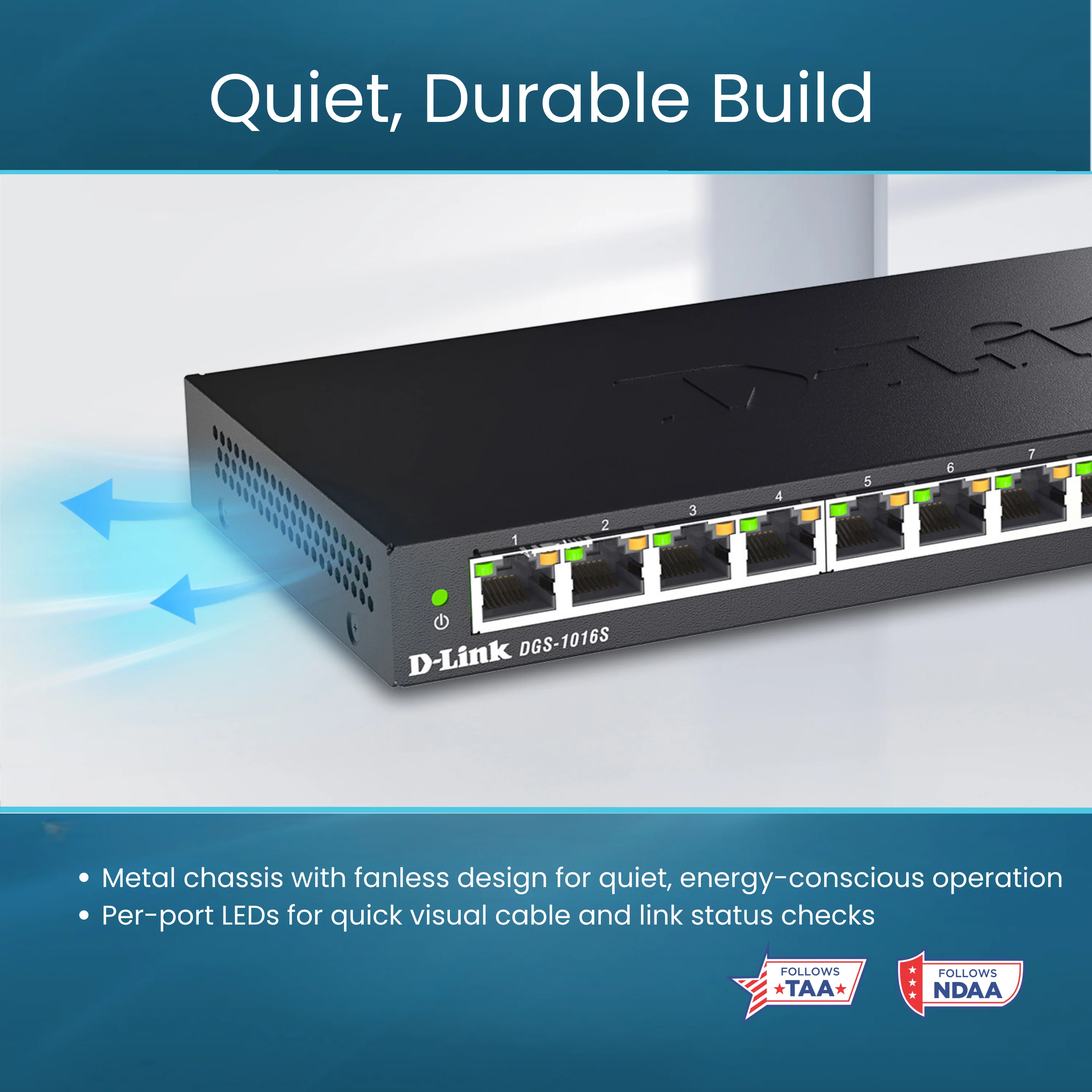 D-Link 16-Port Gigabit Unmanaged/Plug and Play Switch (DGS-1016S) | Fanless| Slim Metal Compact | Desktop - Image 14