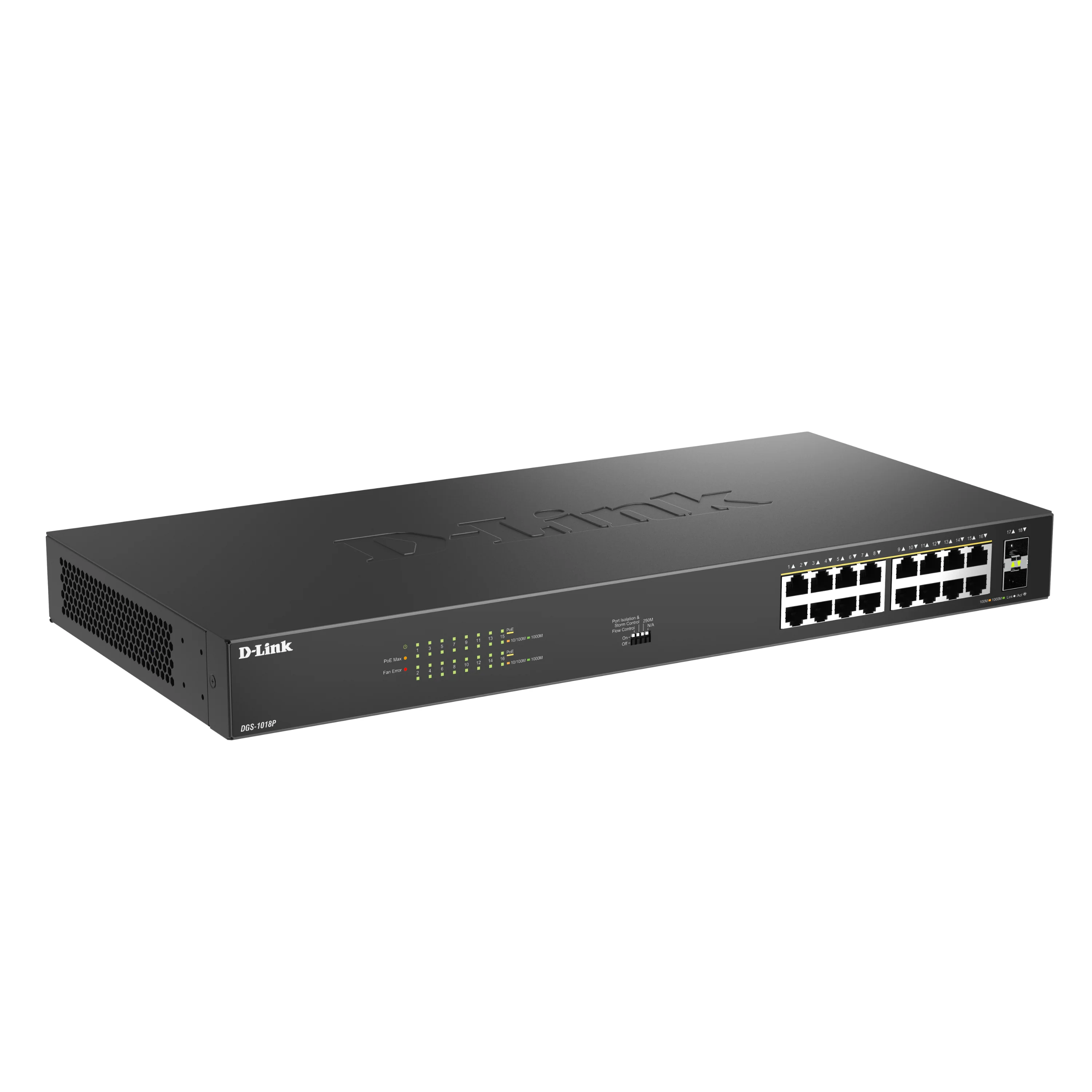 D-Link 16-Port Gigabit PoE+ Unmanaged Switch with 2 SFP Ports (DGS-1018P) – 240W Budget, 30W/Port, Plug-and-Play, Onboard Controls, QoS, Smart Fan, Follows NDAA/TAA - Image 17