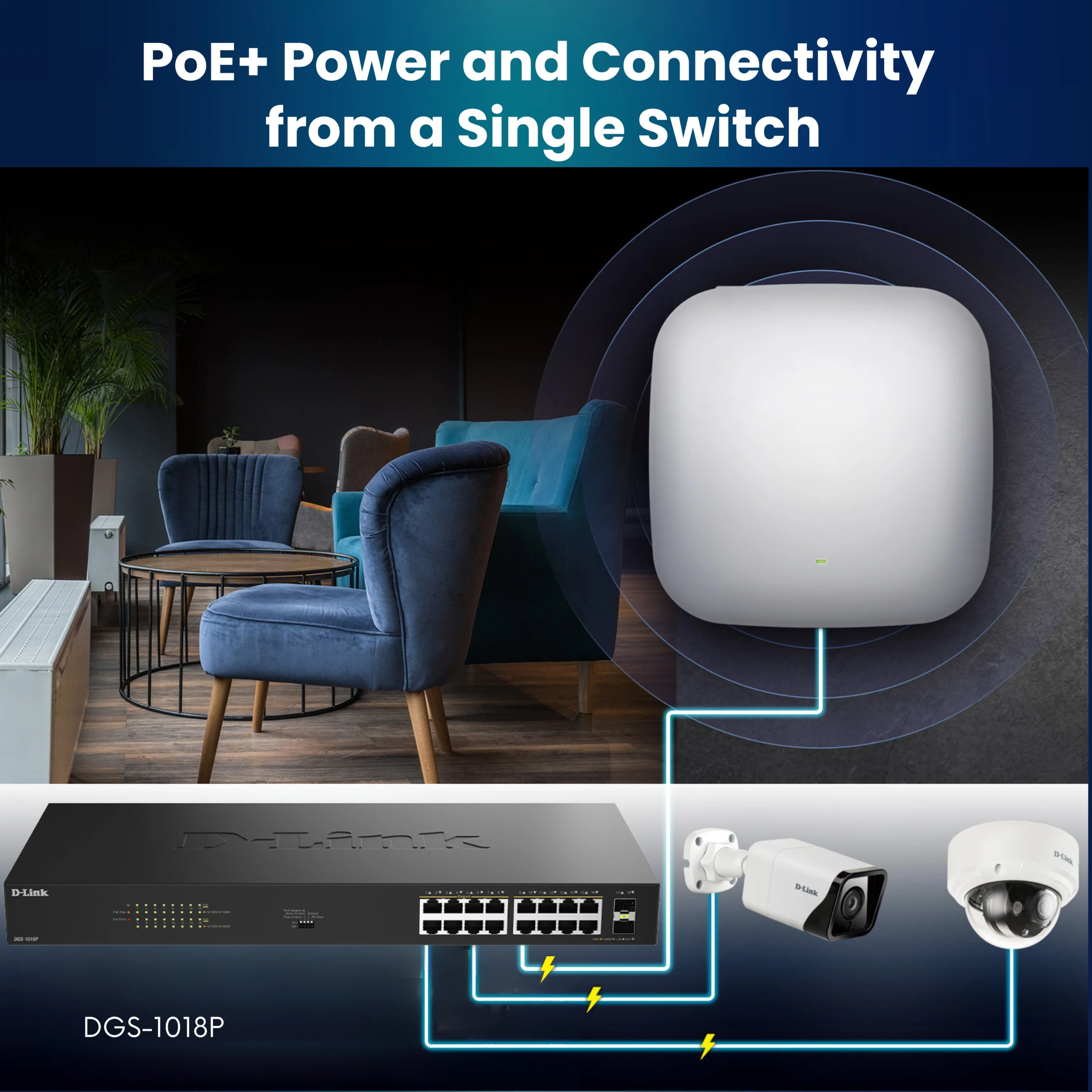D-Link 16-Port Gigabit PoE+ Unmanaged Switch with 2 SFP Ports (DGS-1018P) – 240W Budget, 30W/Port, Plug-and-Play, Onboard Controls, QoS, Smart Fan, Follows NDAA/TAA - Image 7