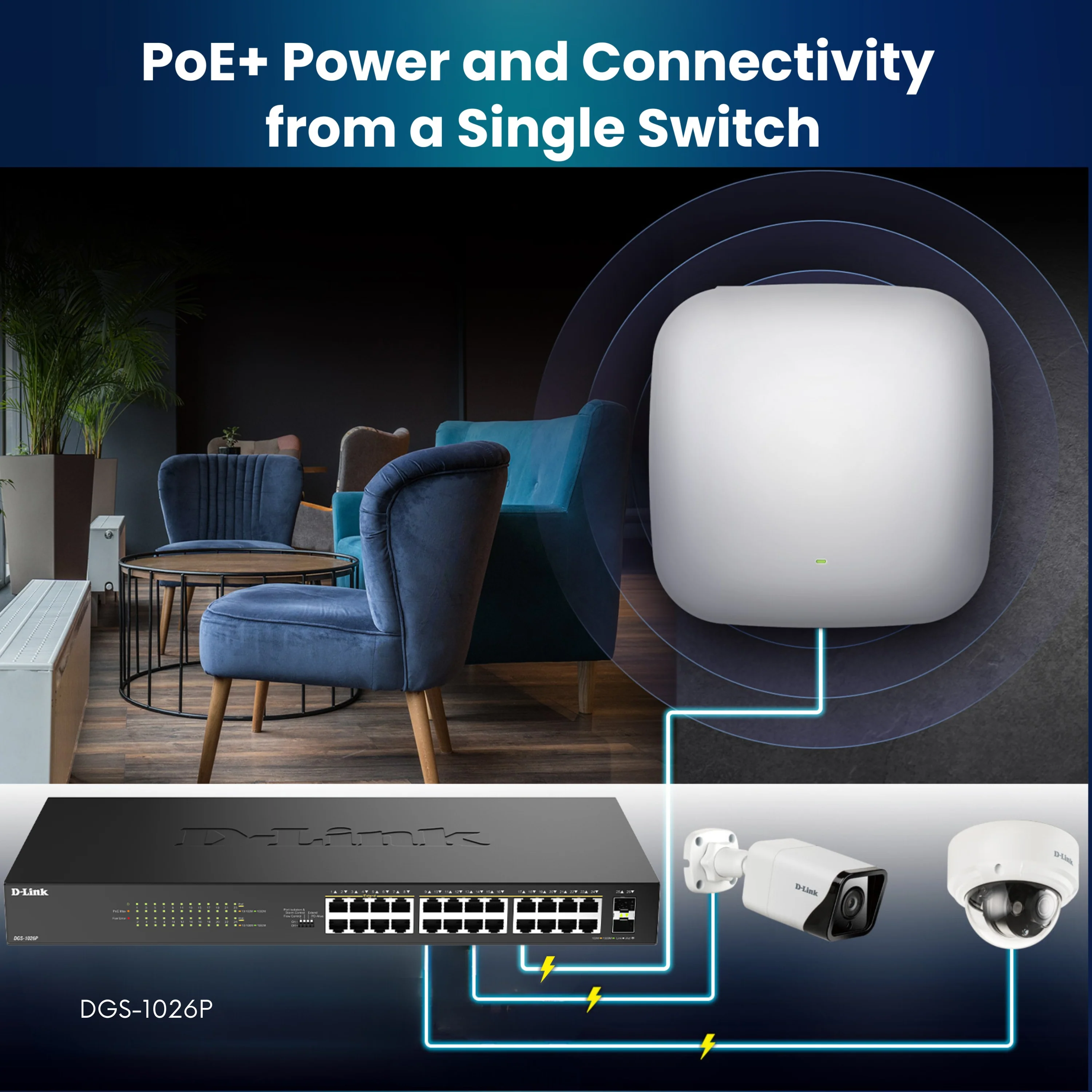 D-Link 24-Port Gigabit PoE+ Unmanaged Switch with 2 SFP Ports (DGS-1026P) – 240W Budget, 30W/Port, Plug-and-Play, Onboard Controls, QoS, Smart Fan, Follows NDAA/TAA - Image 7
