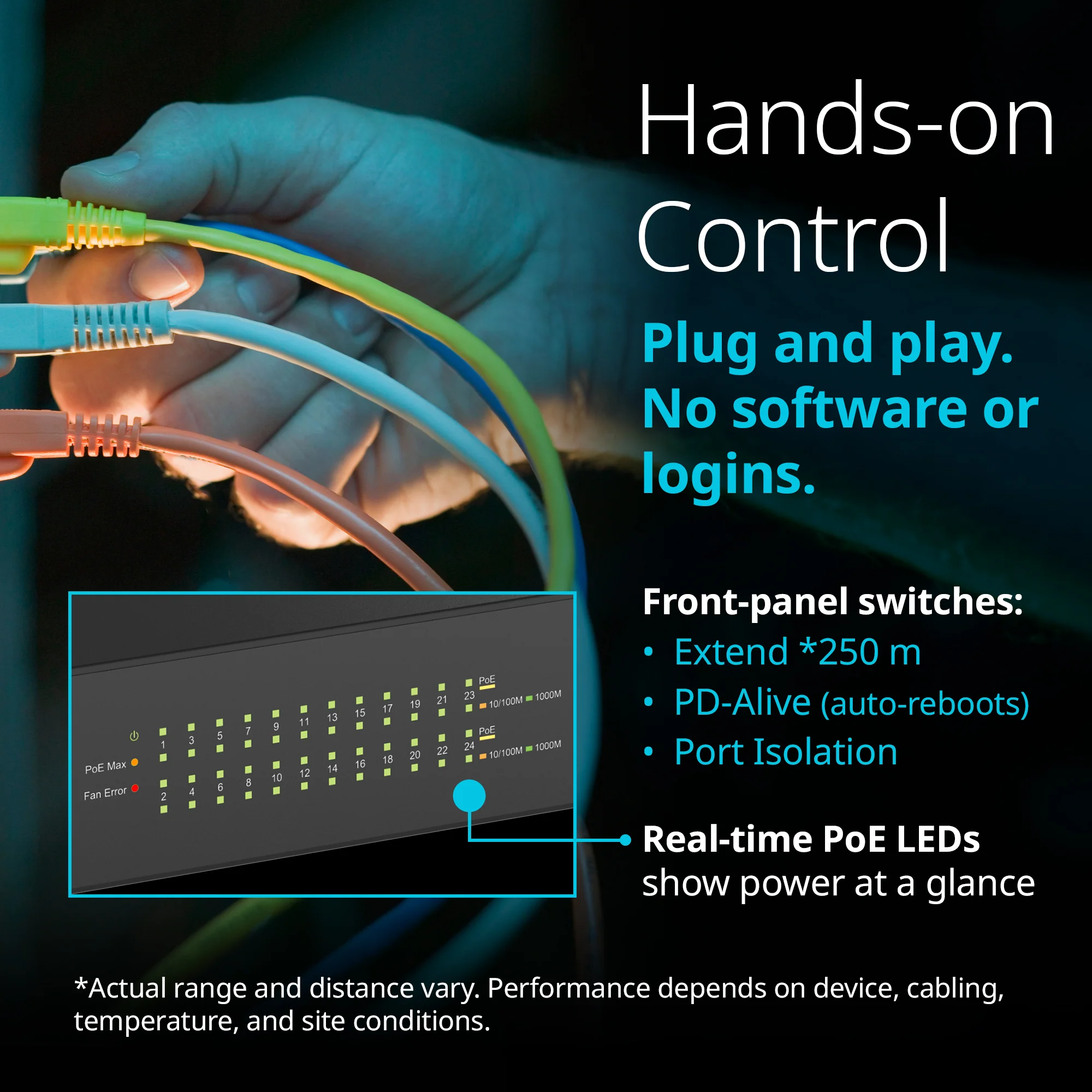 D-Link 24-Port Gigabit PoE+ Unmanaged Switch with 2 SFP Ports (DGS-1026P) – 240W Budget, 30W/Port, Plug-and-Play, Onboard Controls, QoS, Smart Fan, Follows NDAA/TAA - Image 9