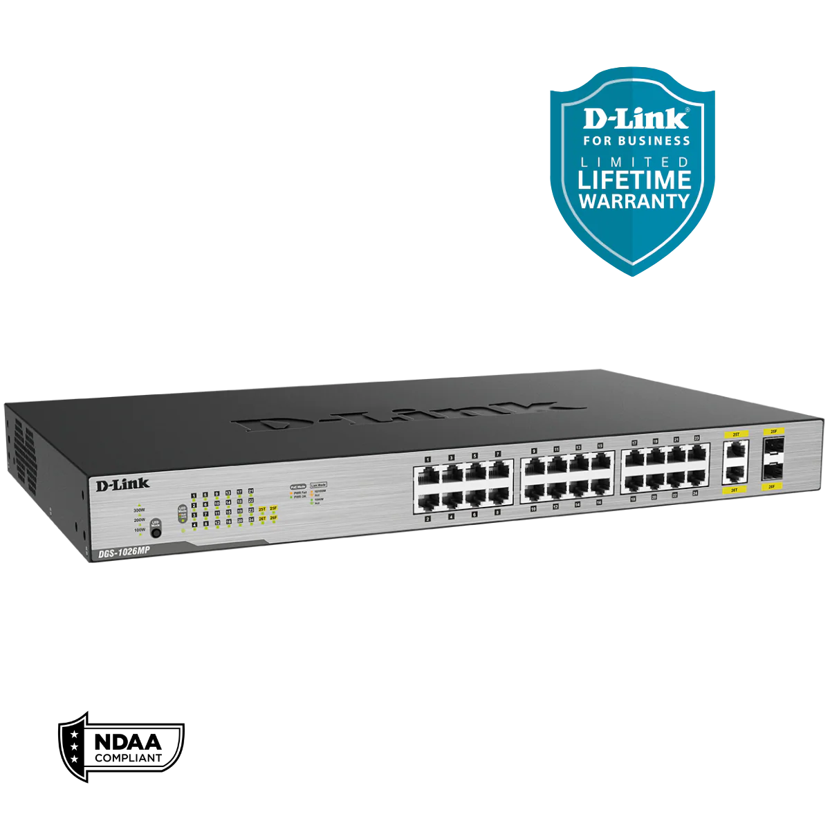 D-Link 26-Port PoE+ Gigabit Unmanaged Switch | 24 PoE + Ports (370W PoE Budget) with 2 Combo SFP Ports | Rack Mountable | NDAA Compliant  (DGS-1026MP) - Image 6