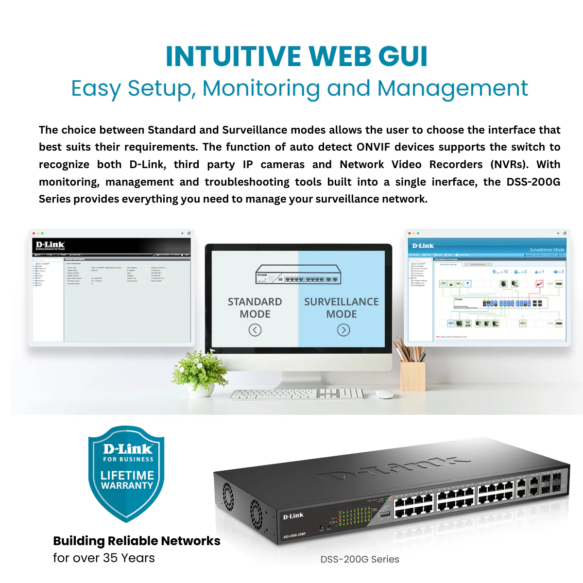 D-Link 28-Port Gigabit Poe+ Smart Managed Switch (370W PoE Budget) with 4 Combo SFP Ports - (DSS-200G-28MP) - Image 4