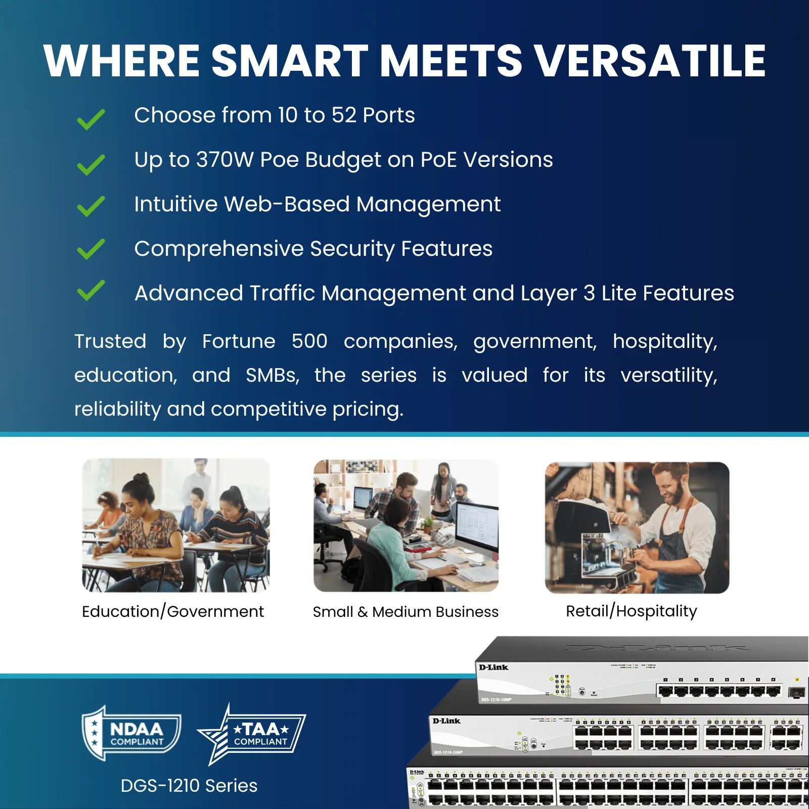 D-Link 28-Port Gigabit Smart Managed PoE+ Switch (DGS-1210-28MP), 24 PoE+ Ports (370W) + 4 Combo SFP Ports, L3 Lite, Follows NDAA/ TAA - Image 4