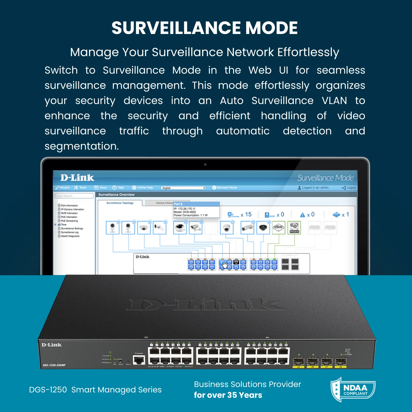 D-Link 28-Port Gigabit Smart Managed Switch | 24 GbE + 4 10G SFP+ Ports | L3 Lite| Web Managed | Surveillance Mode | NDAA Compliant (DGS-1250-28X-6KV) - Image 6