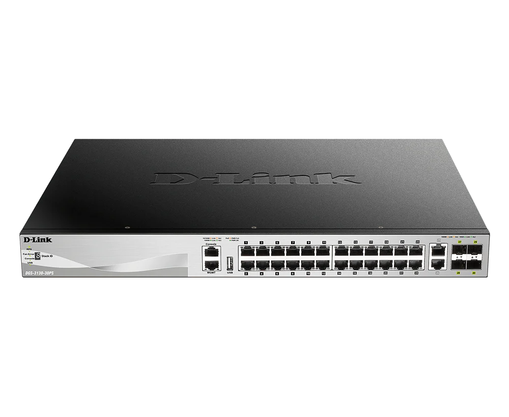 D-Link 30-Port Managed Stackable PoE+ Switch with 10GbE Ports (DGS-3130-30PS), 24 PoE+ Ports (370W/740W) + 2 10GbE Copper Ports + 4 10G SFP+ Ports, L3, Follows NDAA/TAA - Image 3