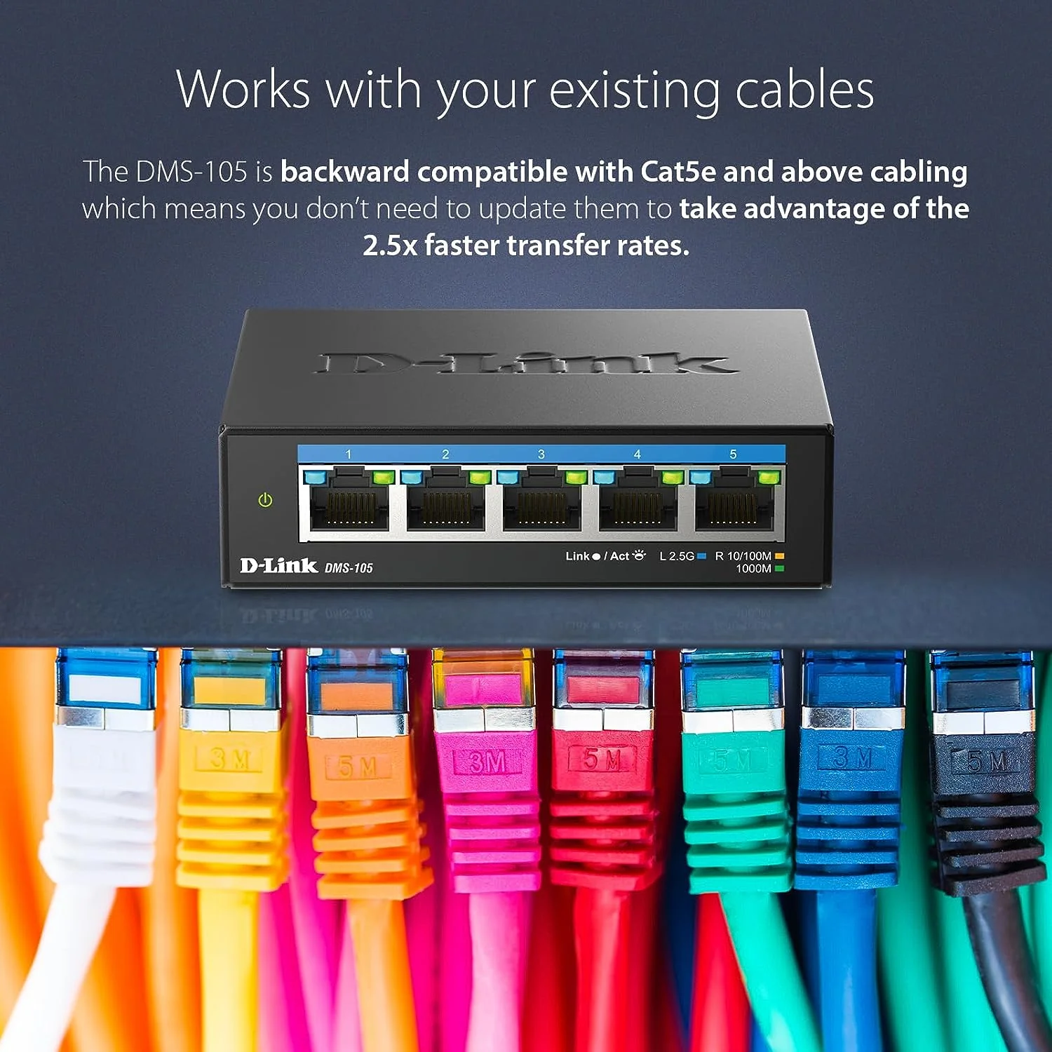 D-Link 5-Port 2.5Gb Unmanaged Gaming Switch (DMS-105) with 5 x 2.5Gb ports - Multi-Gig, Network, Fanless, Plug & Play - Image 5