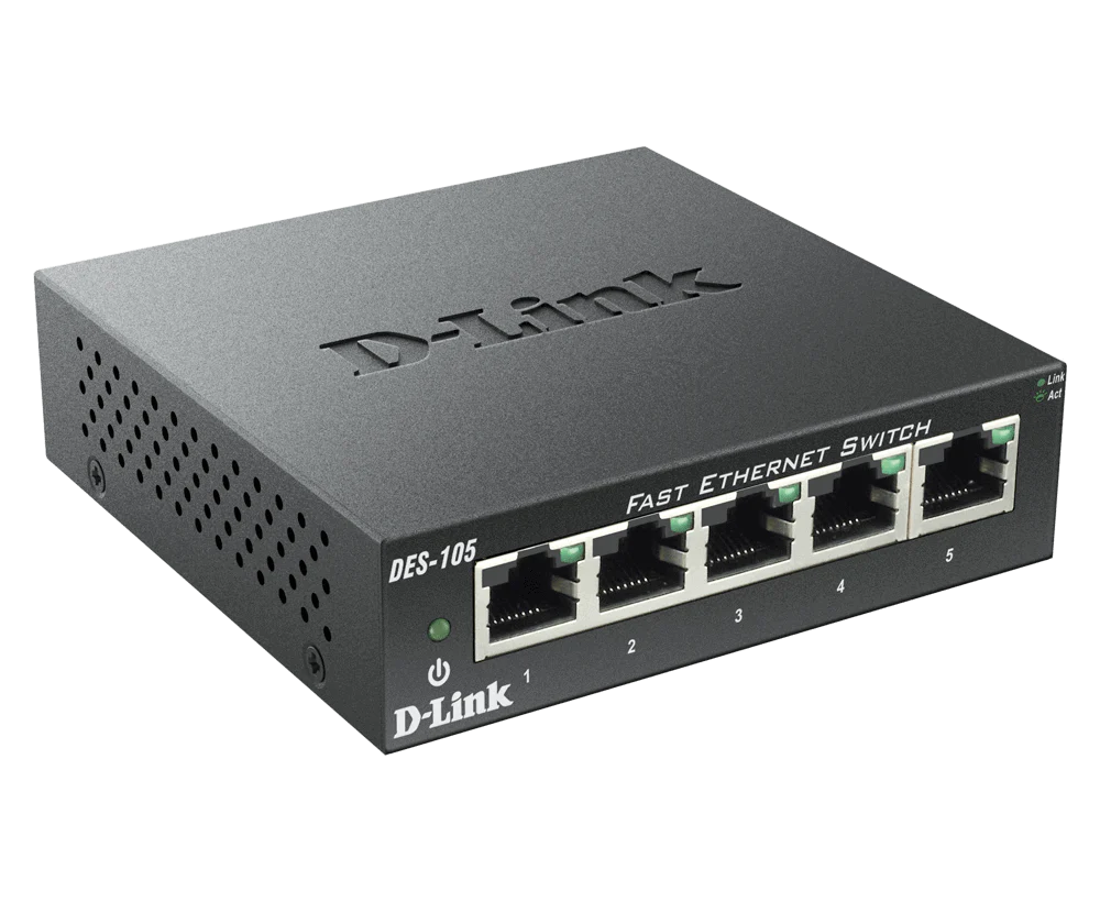 D-Link 5-Port Fast Ethernet Unmanaged/Plug and Play Switch | Fanless |Metal Compact Desktop - (DES-105) - Image 3