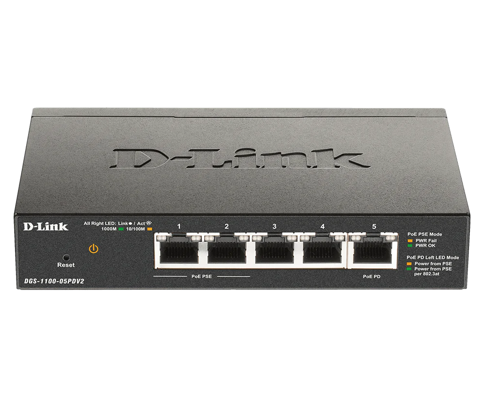 D-Link 5-Port Gigabit Smart Managed PoE-Powered Switch (DGS-1100-05PDV2) | PoE Extender | 2 PoE pass-through ports | Metal Compact| NDAA Compliant - Image 4