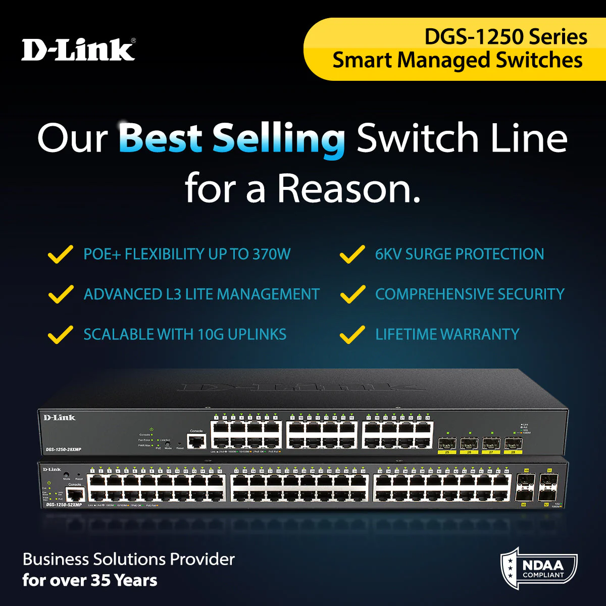 D-Link 52-Port Gigabit Smart Managed PoE+ Switch |48 PoE+ Ports (370W) + 4 10G SFP+ Ports| L3 Lite| Web Managed|Surveillance Mode (DGS-1250-52XMP-6KV) - Image 5