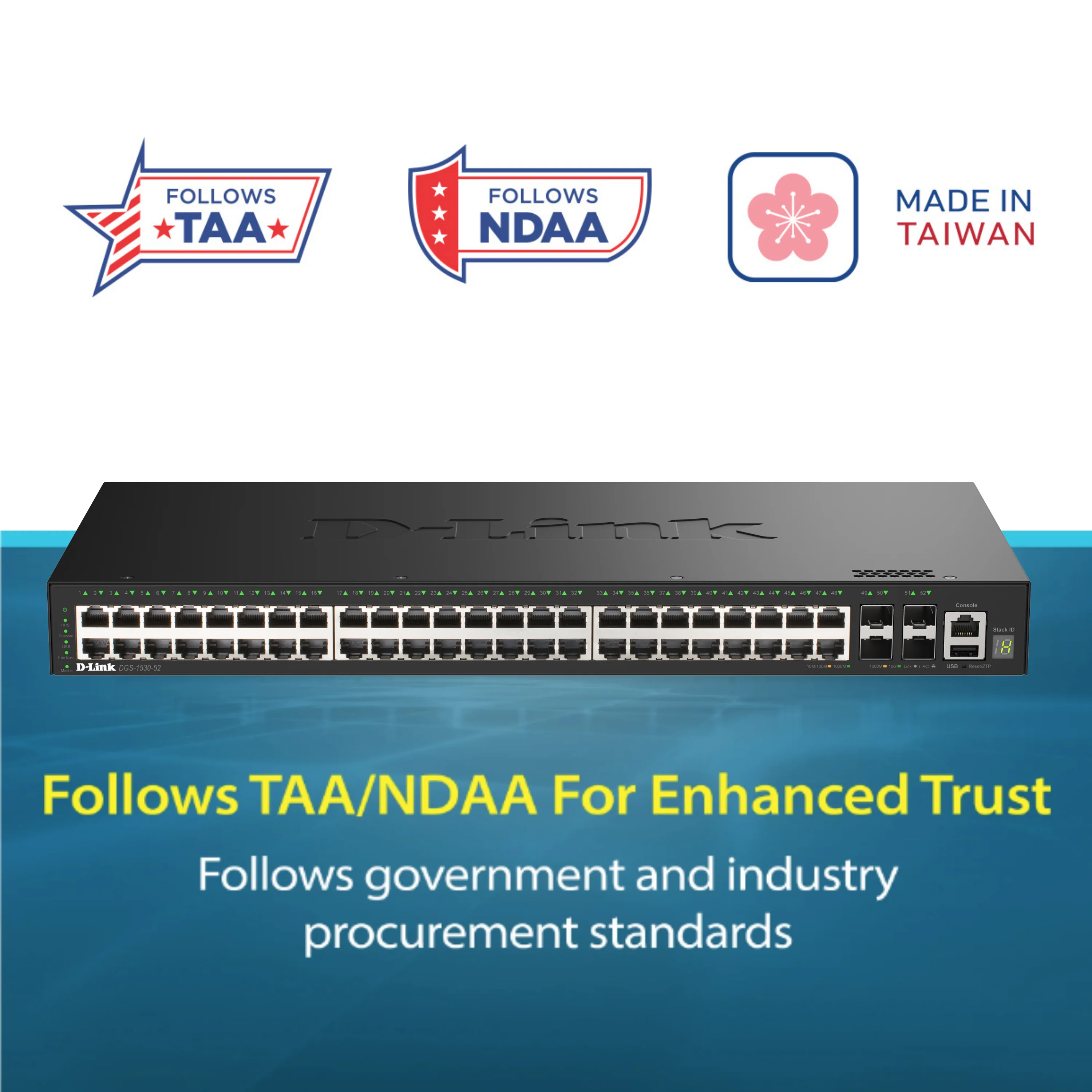 D-Link 52-Port Gigabit Stackable Managed Ethernet Switch with 10GbE Uplinks (DGS-1530-52) | 48x 1GbE Ports + 4x 10GbE SFP+ Ports, L3 Lite, VLANs, Rackmount, Follows NDAA/TAA - Image 2