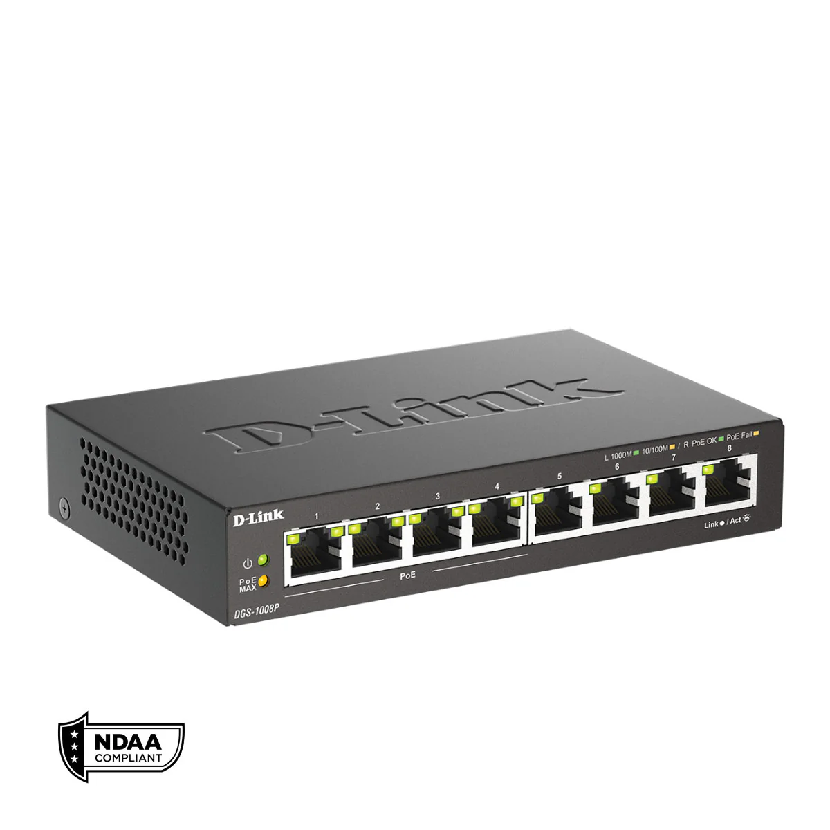 [Certified Refurbished] D-Link 8-Port Gigabit PoE+ Unmanaged Switch | 4 PoE+ Ports (60W Total PoE Budget) | Metal Compact Desktop - (DGS-1008P/RE) - Image 3