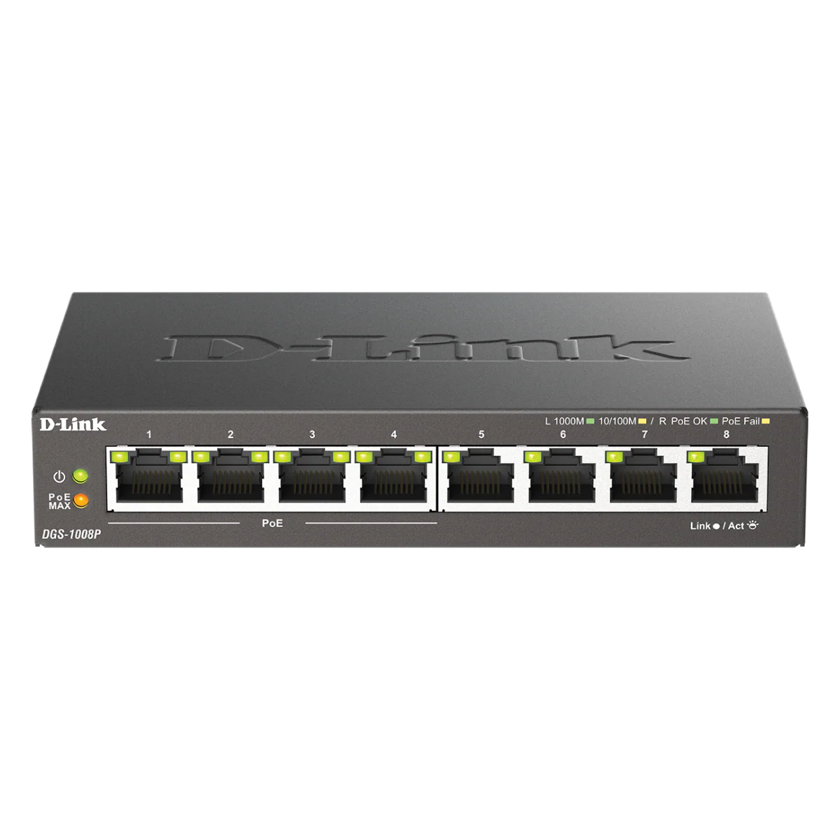 D-Link 8-Port Gigabit PoE+ Unmanaged/Plug and Play Switch (DGS-1008P) 4 PoE+ Ports (60W Total PoE Budget) | Fanless | Metal Compact Desktop - Image 3