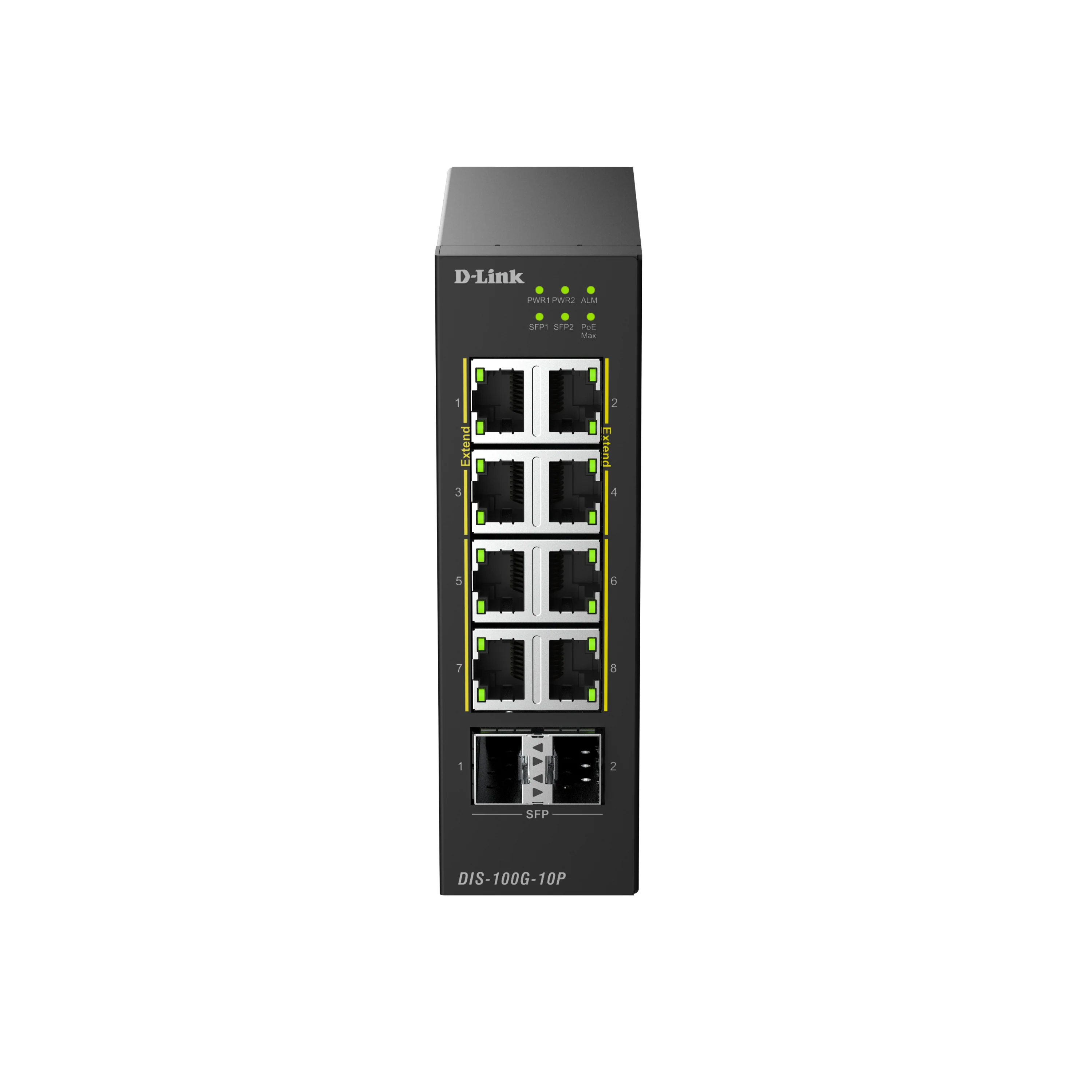 D-Link 10-Port Gigabit Unmanaged PoE+ Industrial Ethernet Switch with SFP (DIS-100G-10P), 8 PoE+ Ports + 2 × 1 GbE SFP Uplinks, 240 W PoE Budget, Dual Power Inputs, Surge Protection, DIN-Rail, Follows NDAA/TAA - Image 10