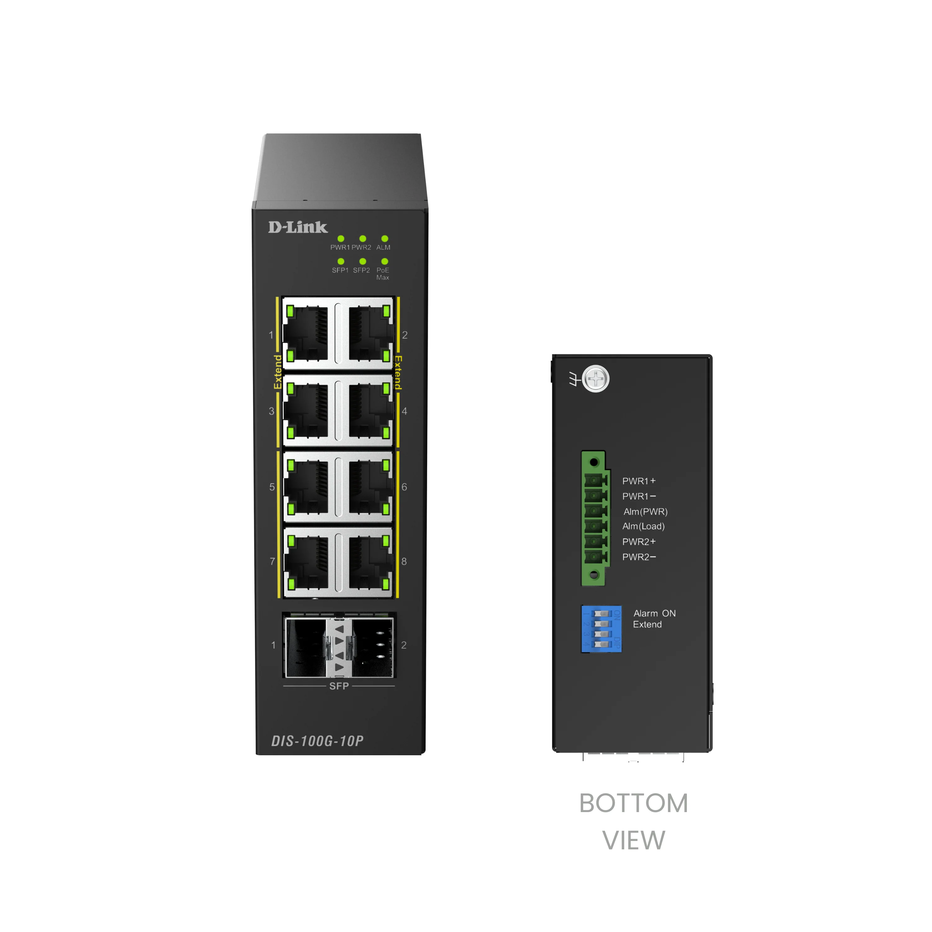 D-Link 10-Port Gigabit Unmanaged PoE+ Industrial Ethernet Switch with SFP (DIS-100G-10P), 8 PoE+ Ports + 2 × 1 GbE SFP Uplinks, 240 W PoE Budget, Dual Power Inputs, Surge Protection, DIN-Rail, Follows NDAA/TAA - Image 8