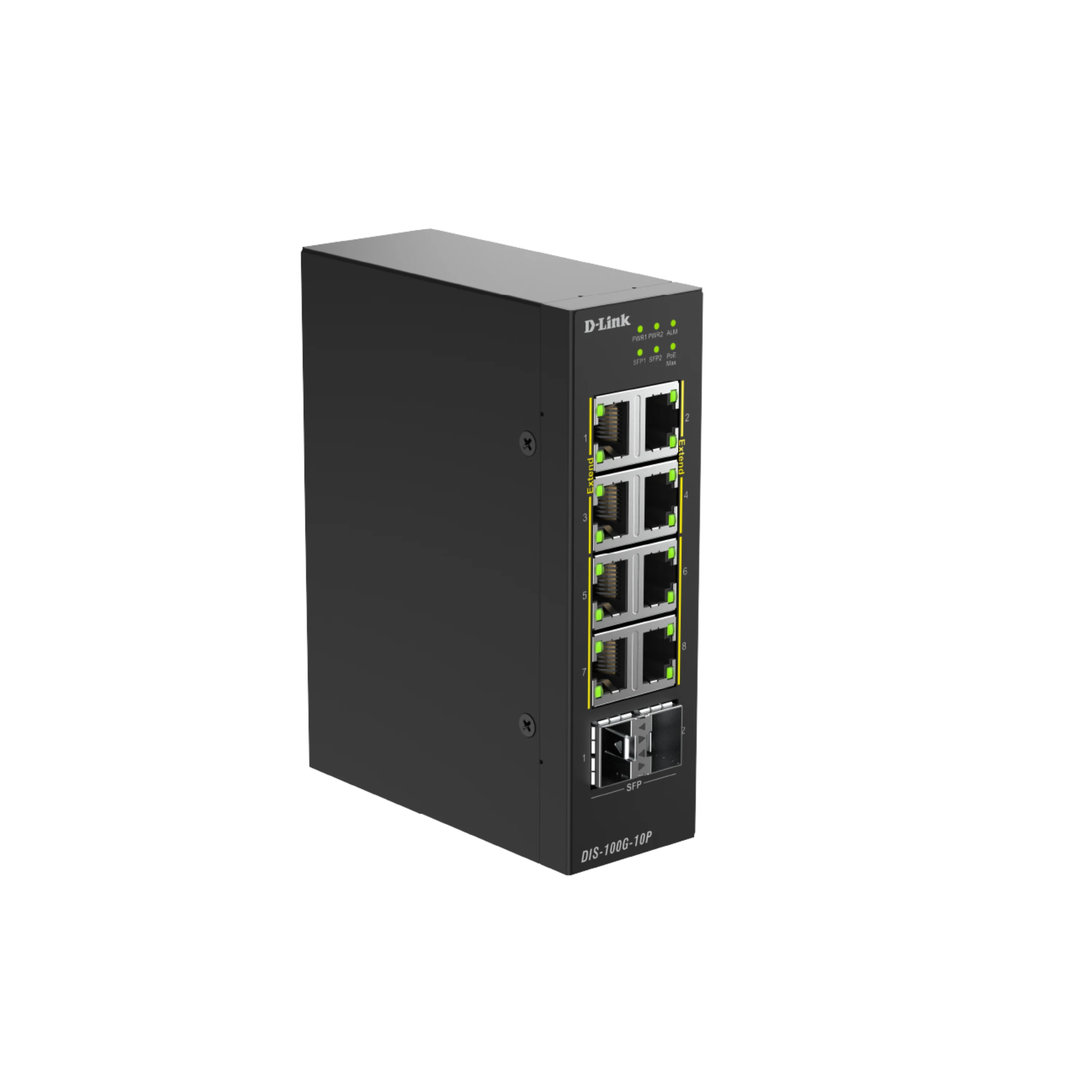 D-Link 10-Port Gigabit Unmanaged PoE+ Industrial Ethernet Switch with SFP (DIS-100G-10P), 8 PoE+ Ports + 2 × 1 GbE SFP Uplinks, 240 W PoE Budget, Dual Power Inputs, Surge Protection, DIN-Rail, Follows NDAA/TAA - Image 9