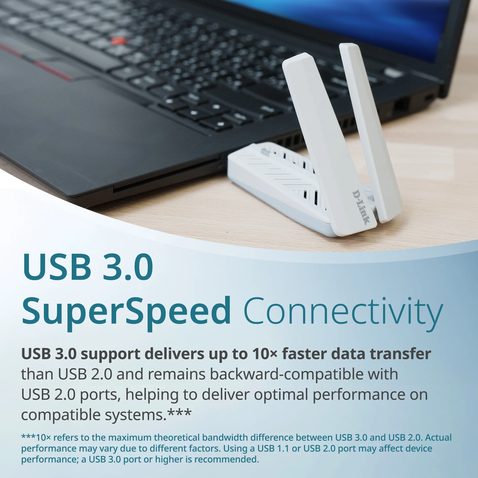 D-Link BE6500 Tri-Band Wi-Fi 7 Wireless USB 3.0 Adapter (AE65U) for Desktop or Laptop PC | 2 x High Gain Antennas, 6GHz, 4K-QAM, 160MHz, WPA3 Enhanced Security, Detachable Cradle, Windows 11, 10 - Image 3