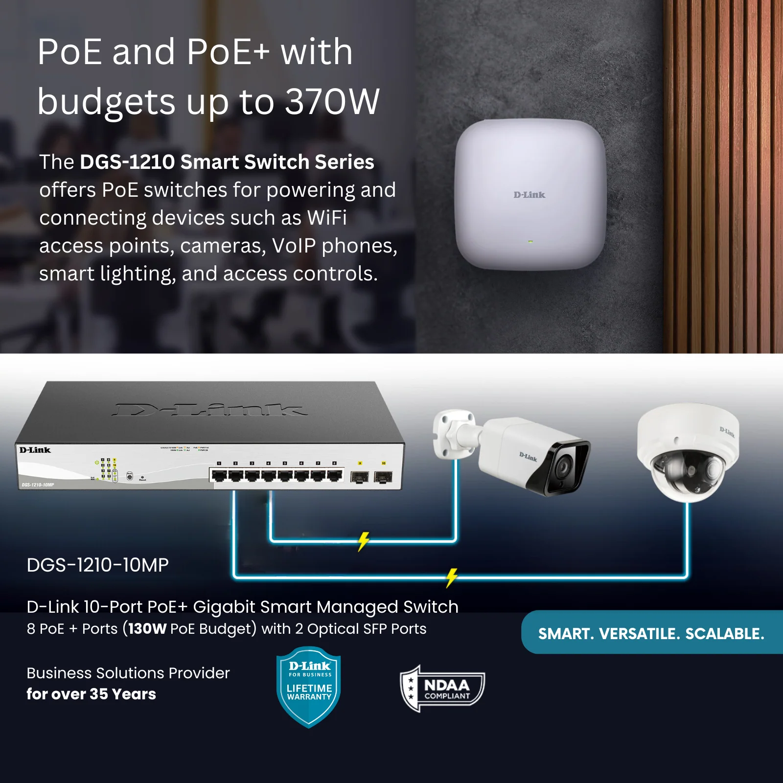 D-Link 10-Port Gigabit Smart Managed PoE+ Switch (DGS-1210-10MP) 8 PoE+ Ports (130W) + 2 Optical SFP Ports | L3 Lite | NDAA/TAA Compliant - Image 4