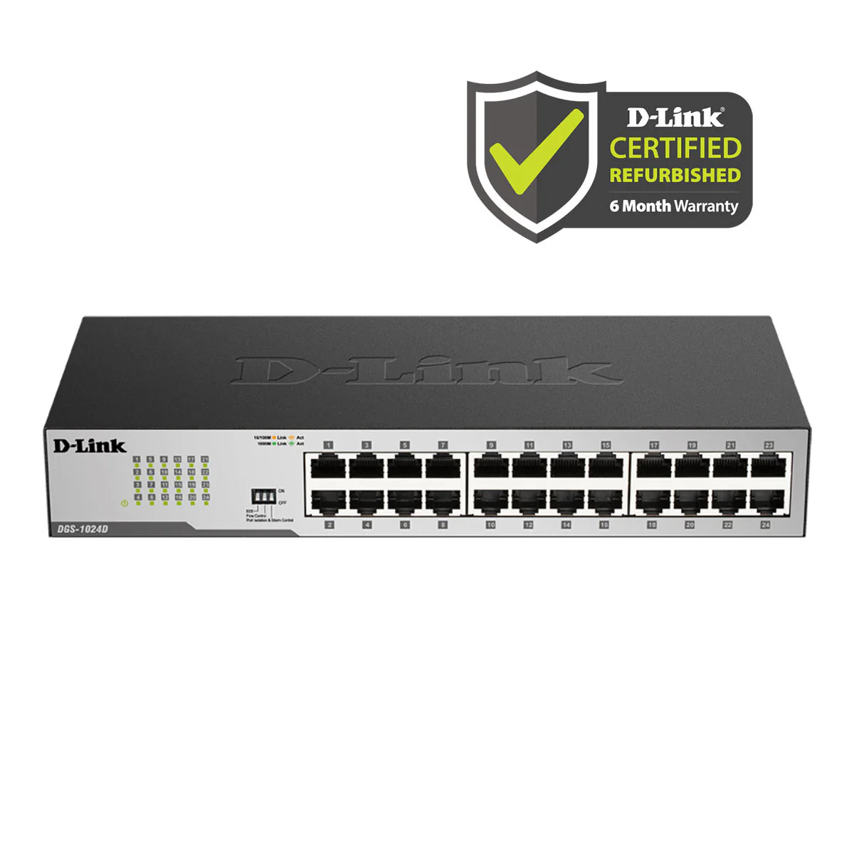 D-Link [Certified Refurbished] 24-Port Gigabit Unmanaged (DGS-1024D/RE) Plug and Play Switch | Fanless | Metal Compact | Desktop/Rackmount
