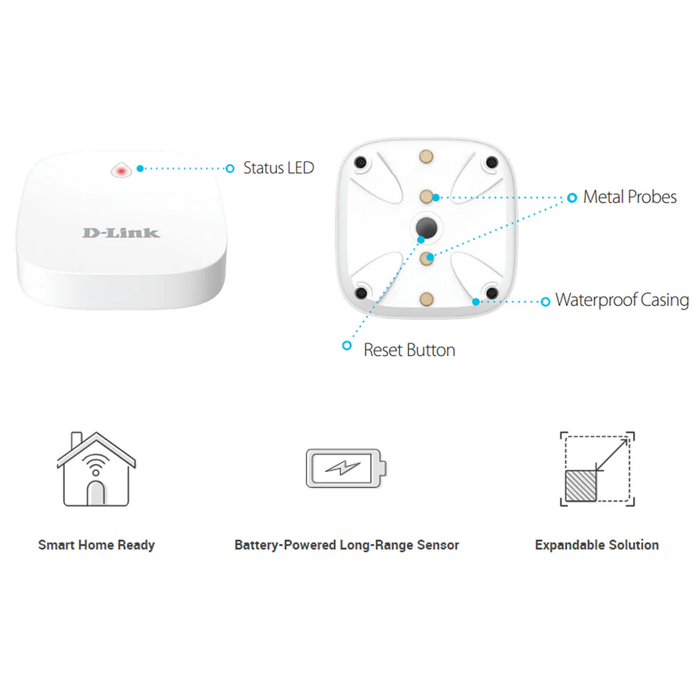 D-Link Water Sensor Pod Add-On, Battery-Powered Long-Range, Compatible Only with DCH-S1621KT, Single and Multi-Pack (DCH-S163) - Image 7