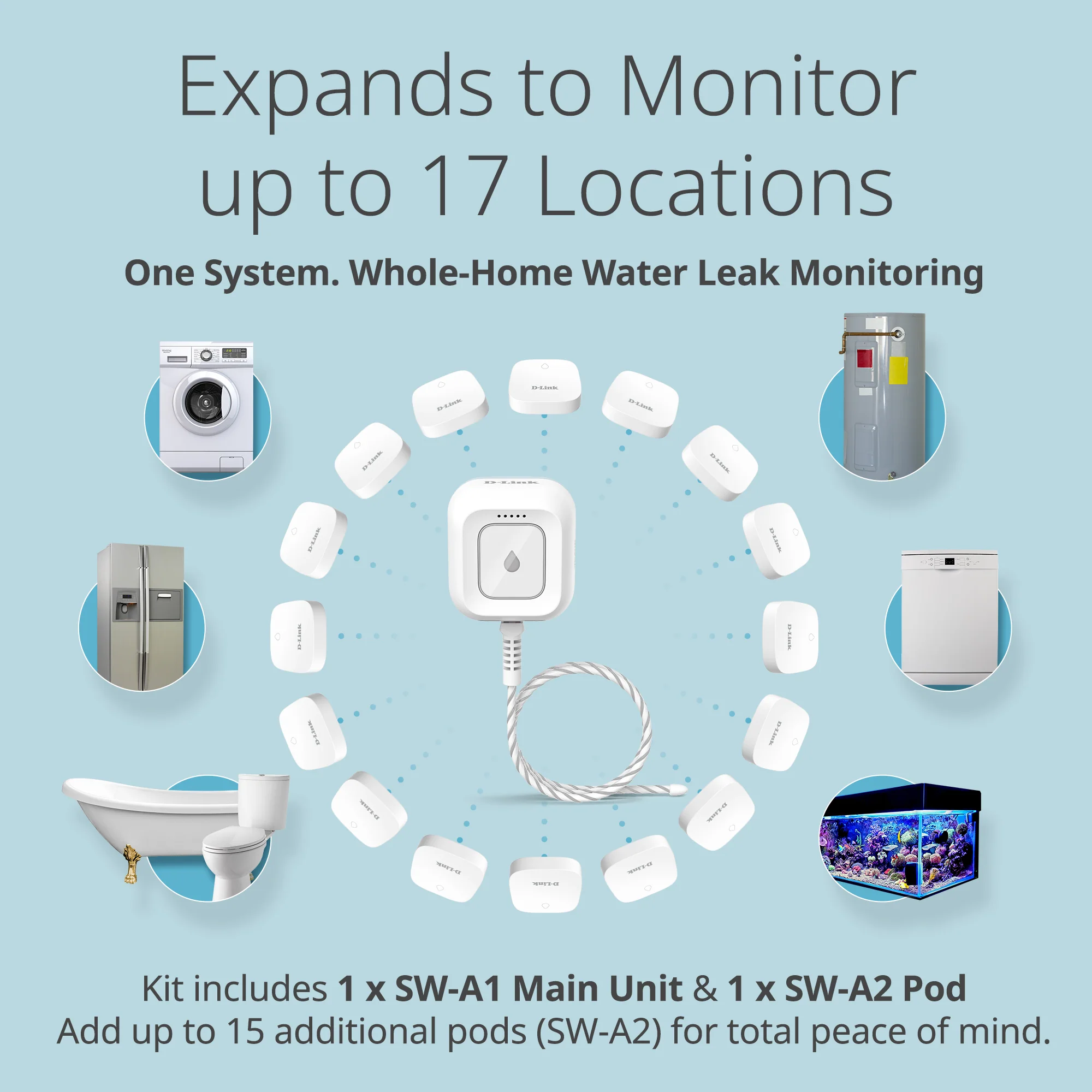D-Link Expandable Smart Wi-Fi Water Leak Sensor Starter Kit - SW-A11KT - Image 4