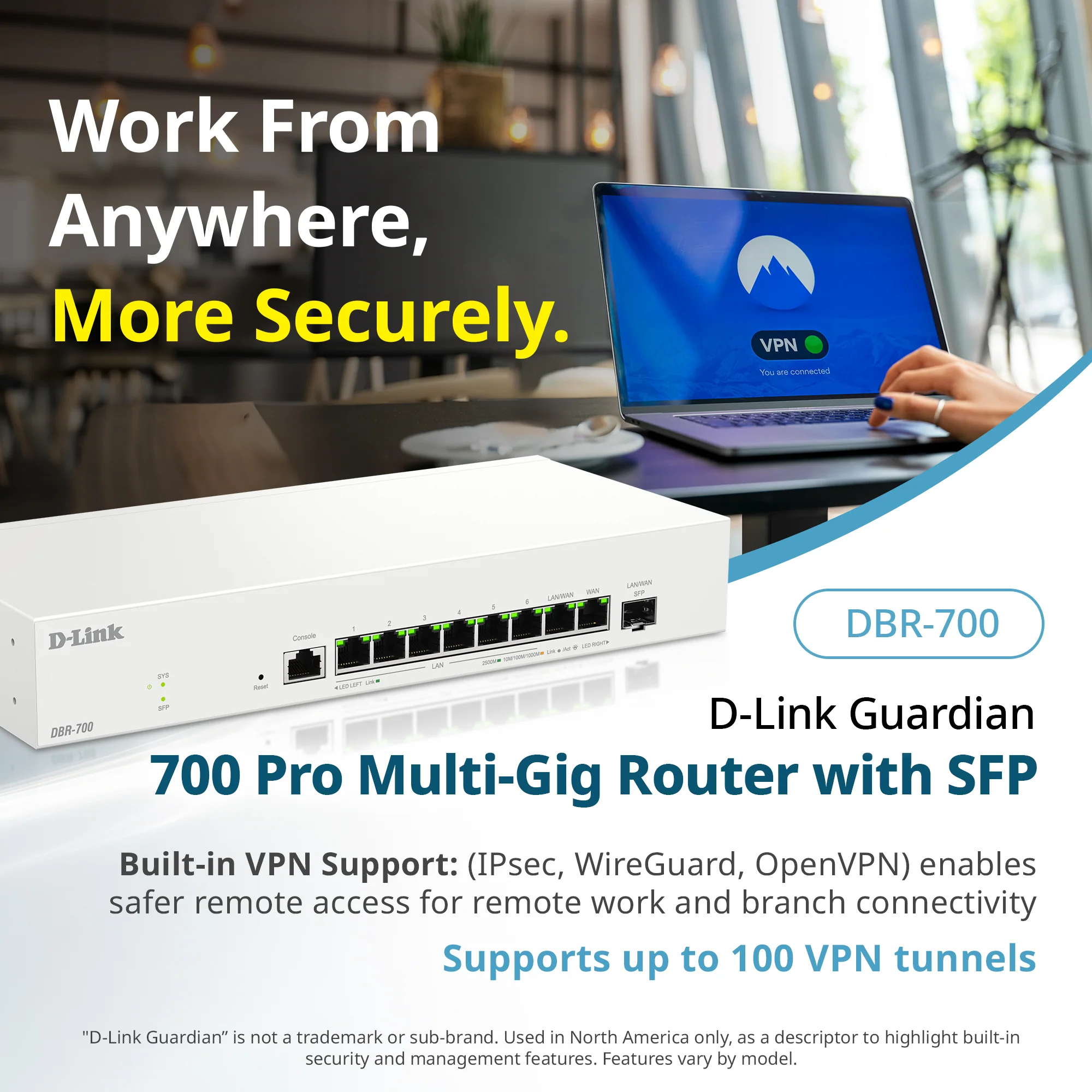 D-Link Guardian 700 Pro Multi-Gig Business Router with SFP (DBR-700), Premium Router with Multi-WAN Failover, SPI Firewall, 8x 2.5GbE LAN with SFP, VPN, - Image 4