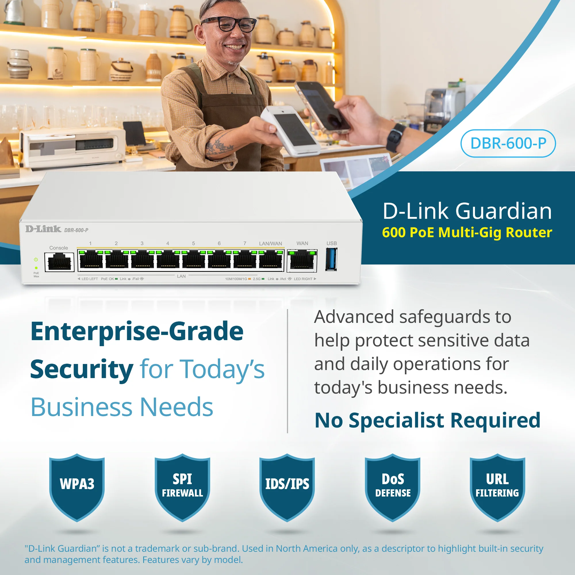 D-Link Guardian 600 PoE Multi-Gig Business Router (DBR-600-P) Premium Router with Multi-WAN Failover, SPI Firewall, 8x 2.5GbE PoE+ LAN, VPN - Image 6