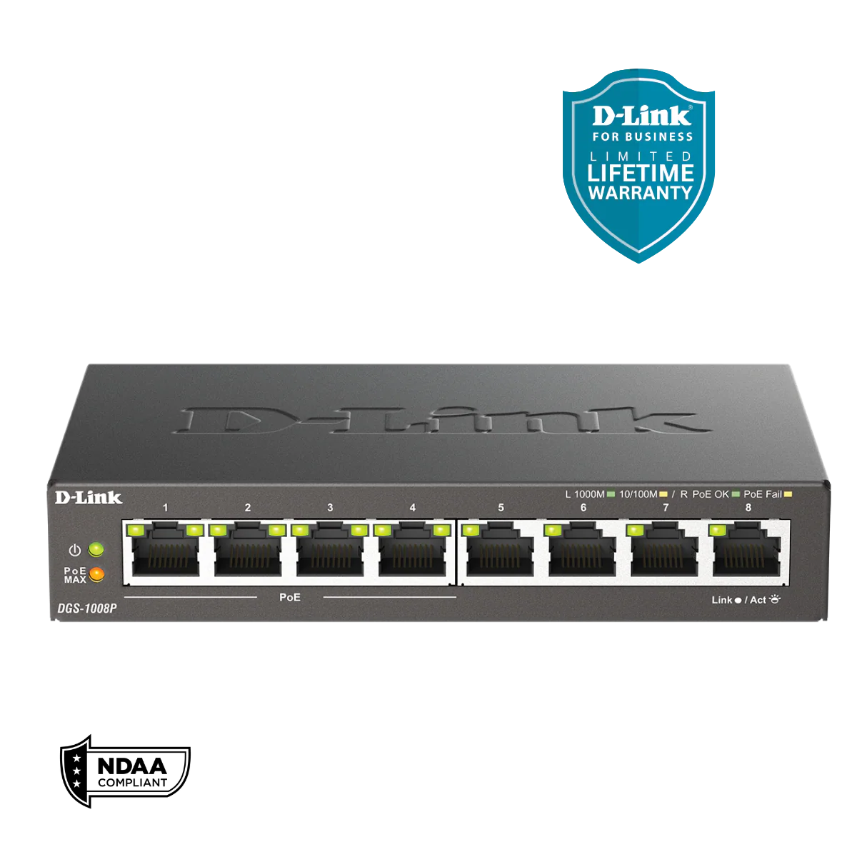 D-Link 8-Port Gigabit PoE+ Unmanaged/Plug and Play Switch (DGS-1008P) 4 PoE+ Ports (60W Total PoE Budget) | Fanless | Metal Compact Desktop - Image 9