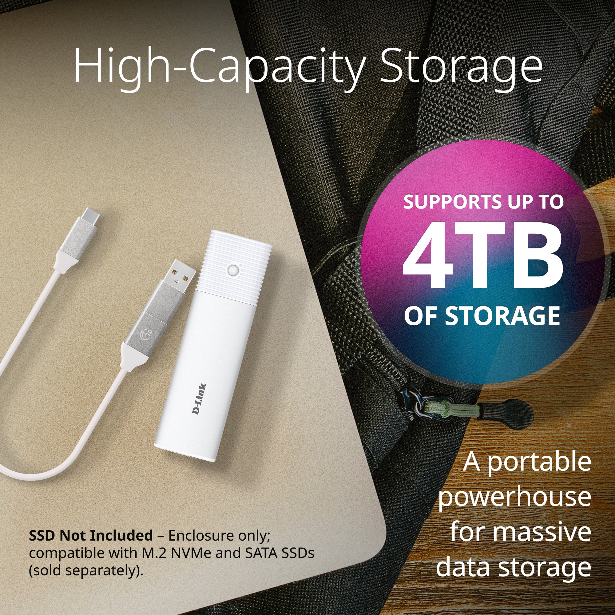D-Link USB-C M.2 NVMe/NGFF SSD Enclosure - DSP-111 - Image 3