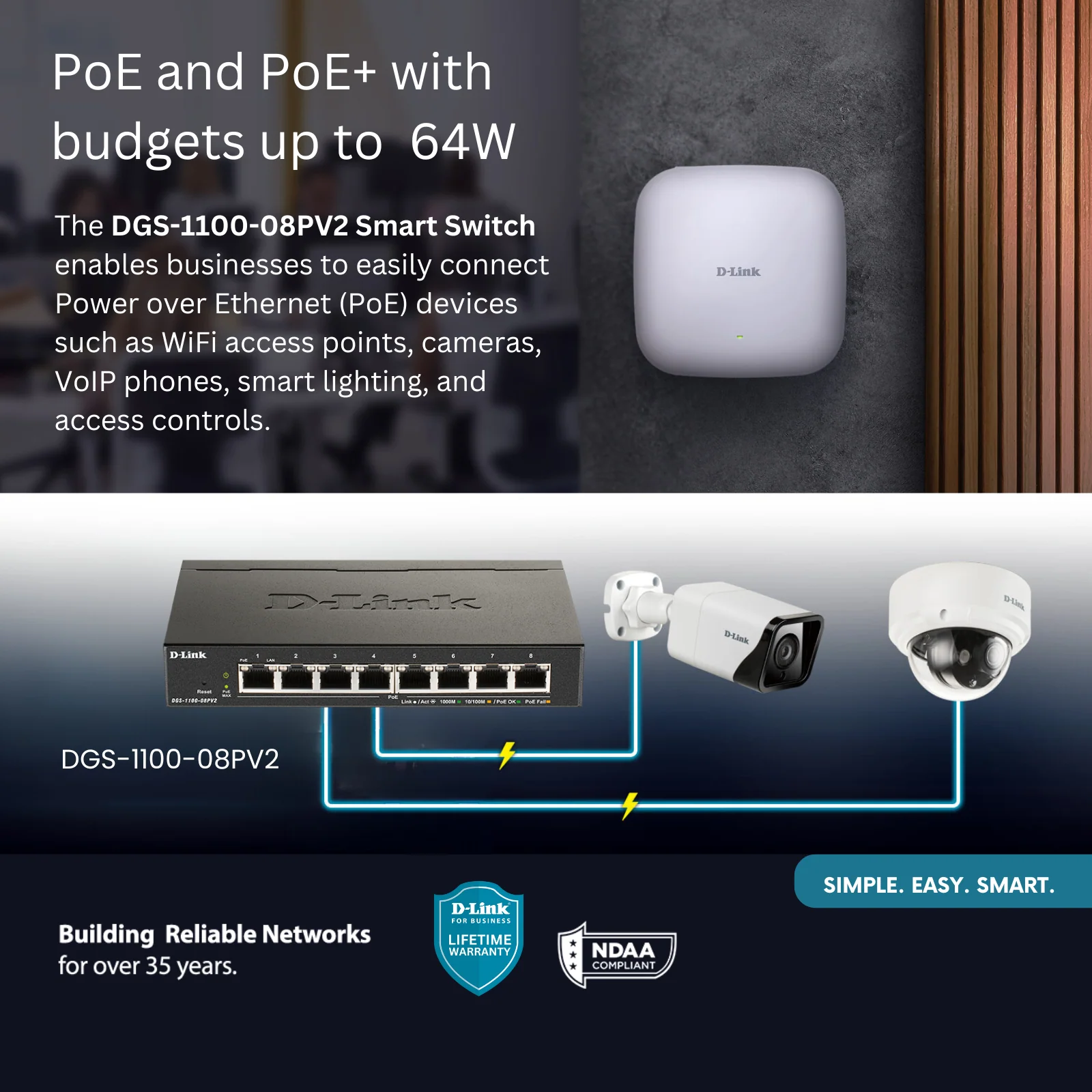 D-Link 8-Port Gigabit Smart Managed PoE+ Switch | 8 PoE+ Ports (64W) | Compact Metal Desktop |NDAA Compliant - (DGS-1100-08PV2) - Image 3