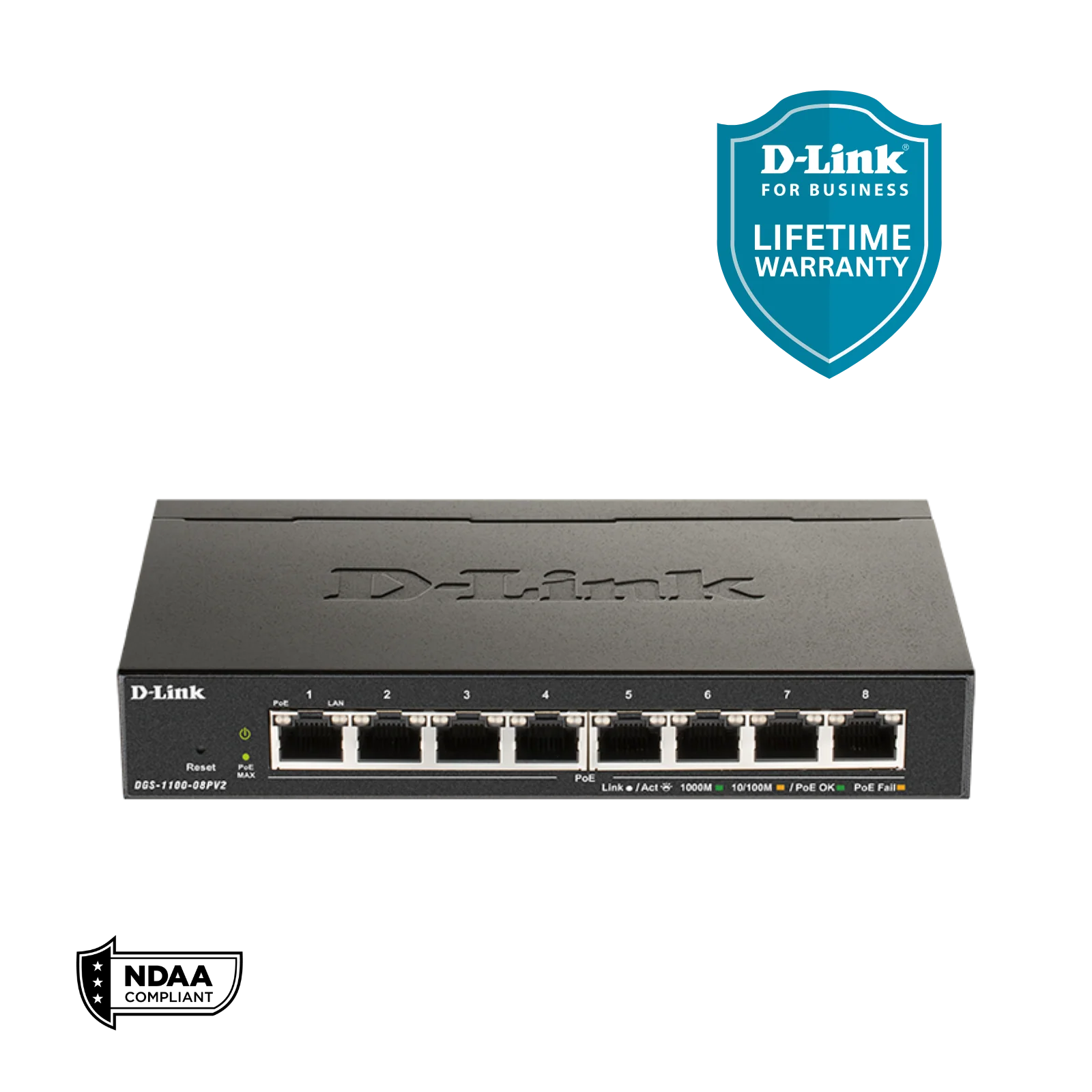 D-Link 8-Port Gigabit Smart Managed PoE+ Switch | 8 PoE+ Ports (64W) | Compact Metal Desktop |NDAA Compliant - (DGS-1100-08PV2) - Image 8