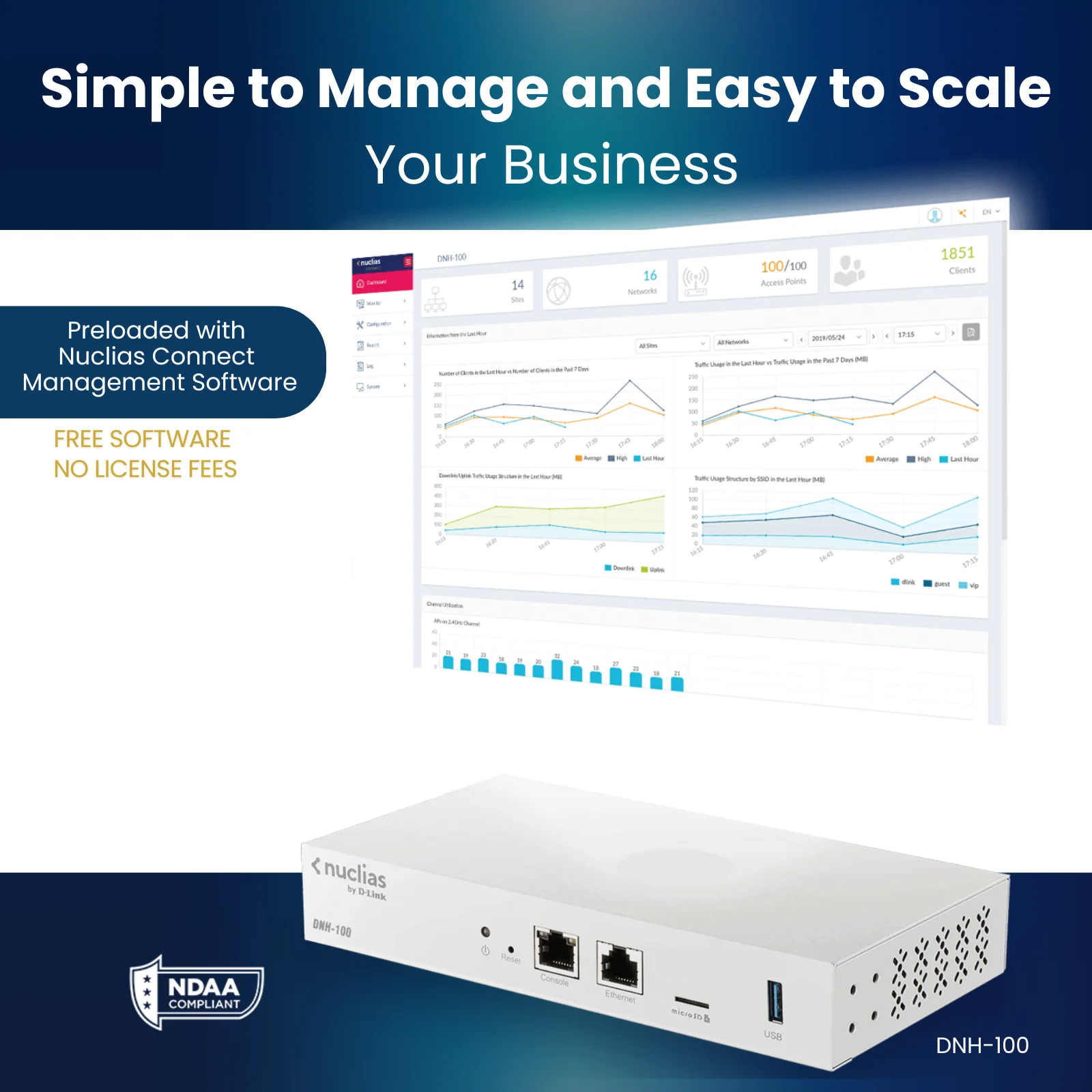 D-Link Nuclias Connect Hardware Controller | Scalable & Compact Network Solution |Management of up to 150 Devices | NDAA Compliant (DNH-100) - Image 3