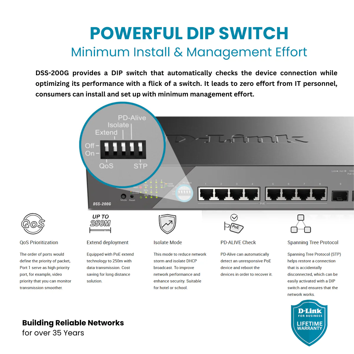 D-Link 10-Port Gigabit PoE++ Smart Managed Switch (242W PoE Budget) with 2 SFP Ports - (DSS-200G-10MPP) - Image 6